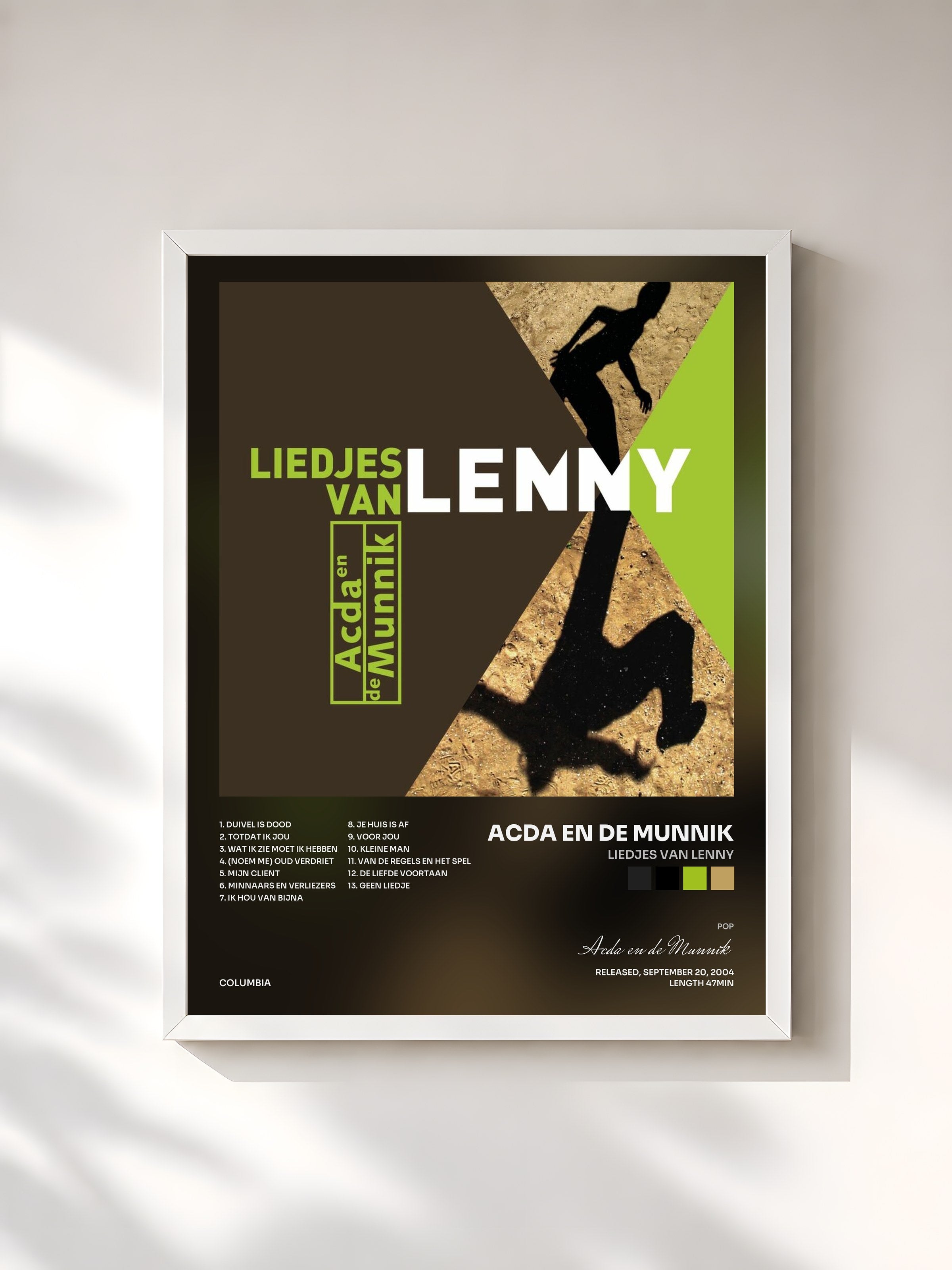 #blanc Tableau de l'album Liedjes Van Lenny de Acda en de Munnik, cadre blanc, imprimé et encadré en France