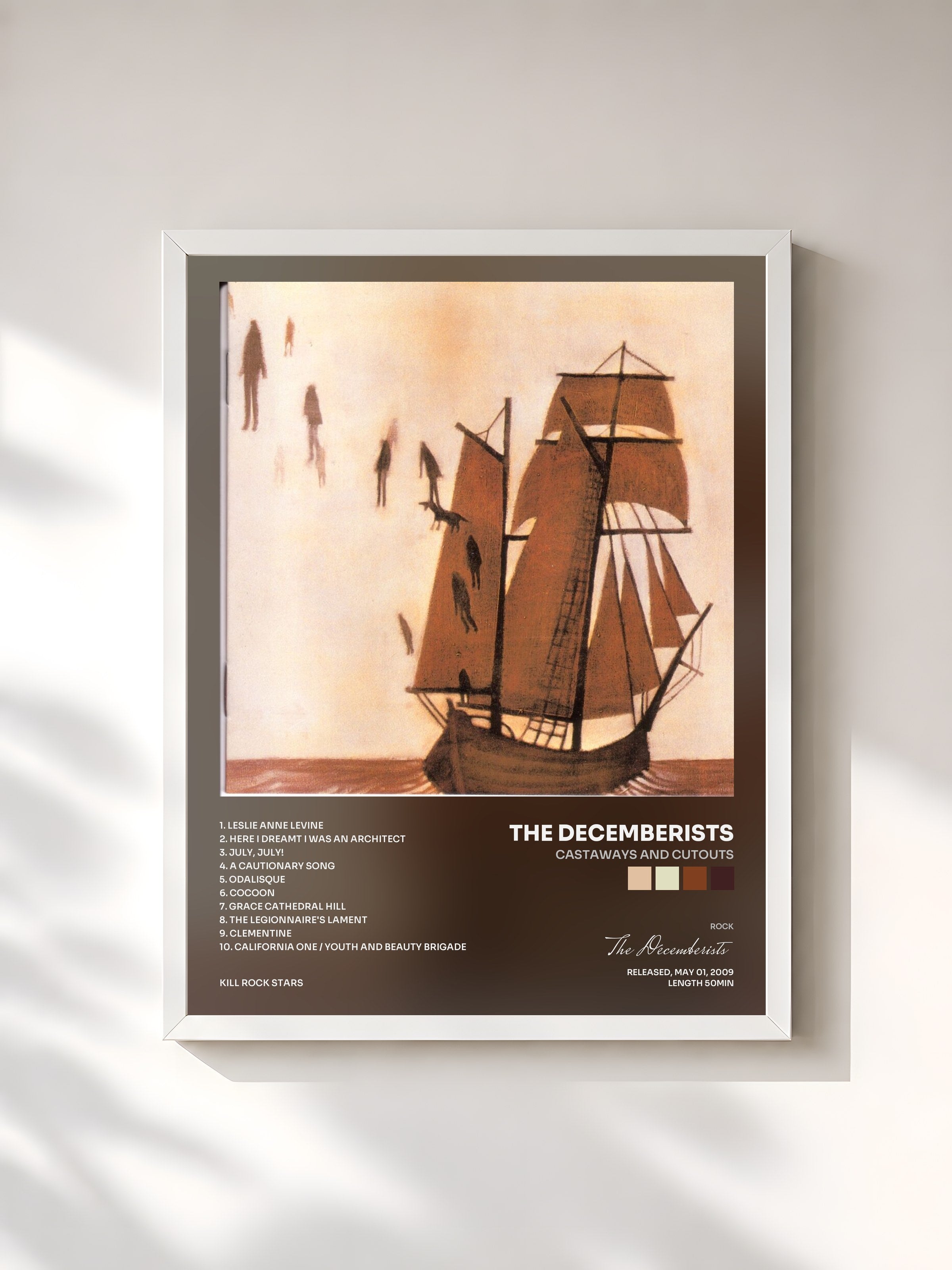 #blanc Tableau de l'album Castaways and Cutouts de The Decemberists, cadre blanc, imprimé et encadré en France