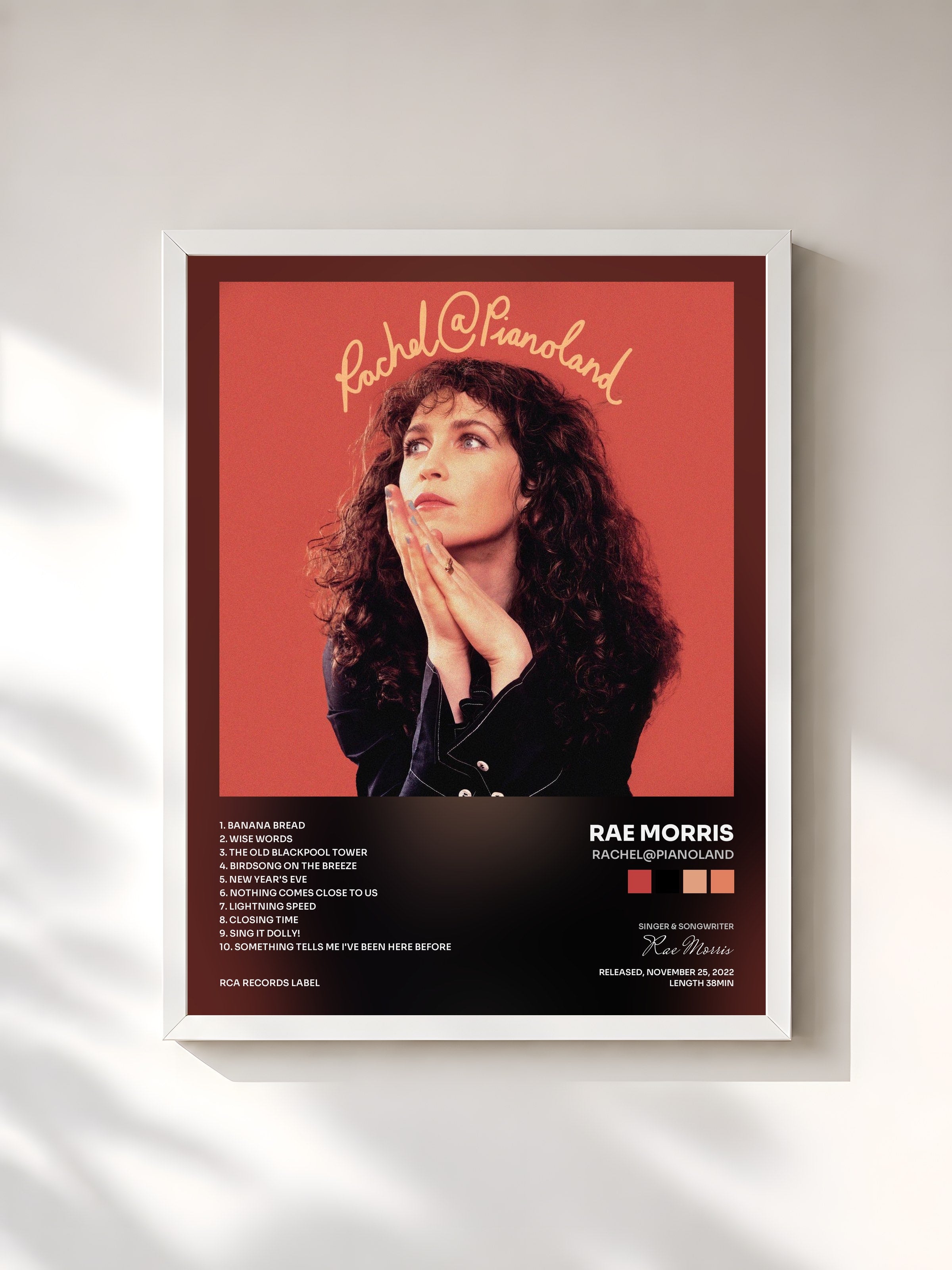 #blanc Tableau de l'album Rachel@Pianoland de Rae Morris, cadre blanc, imprimé et encadré en France