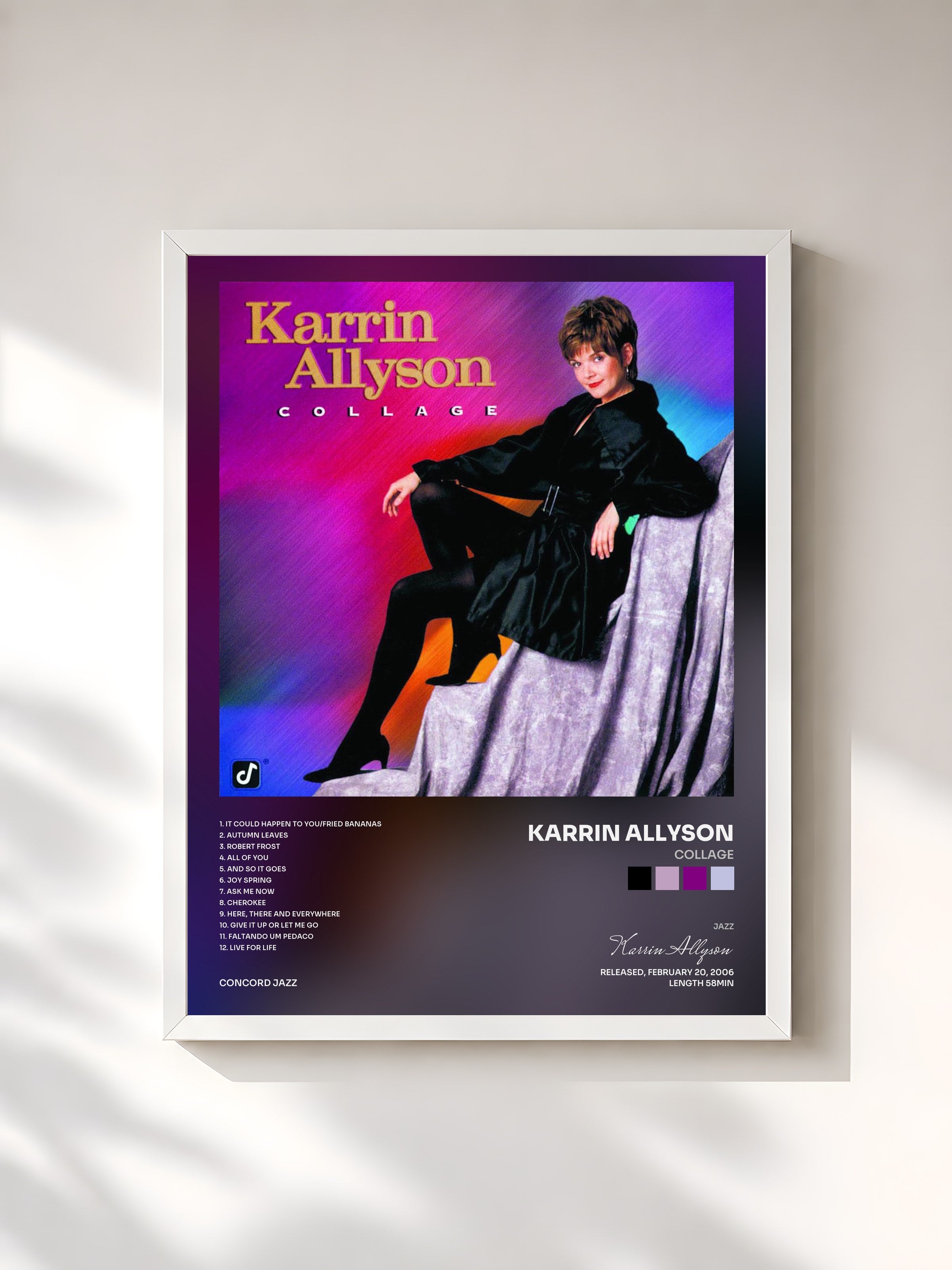 #blanc Tableau de l'album Collage de Karrin Allyson, cadre blanc, imprimé et encadré en France