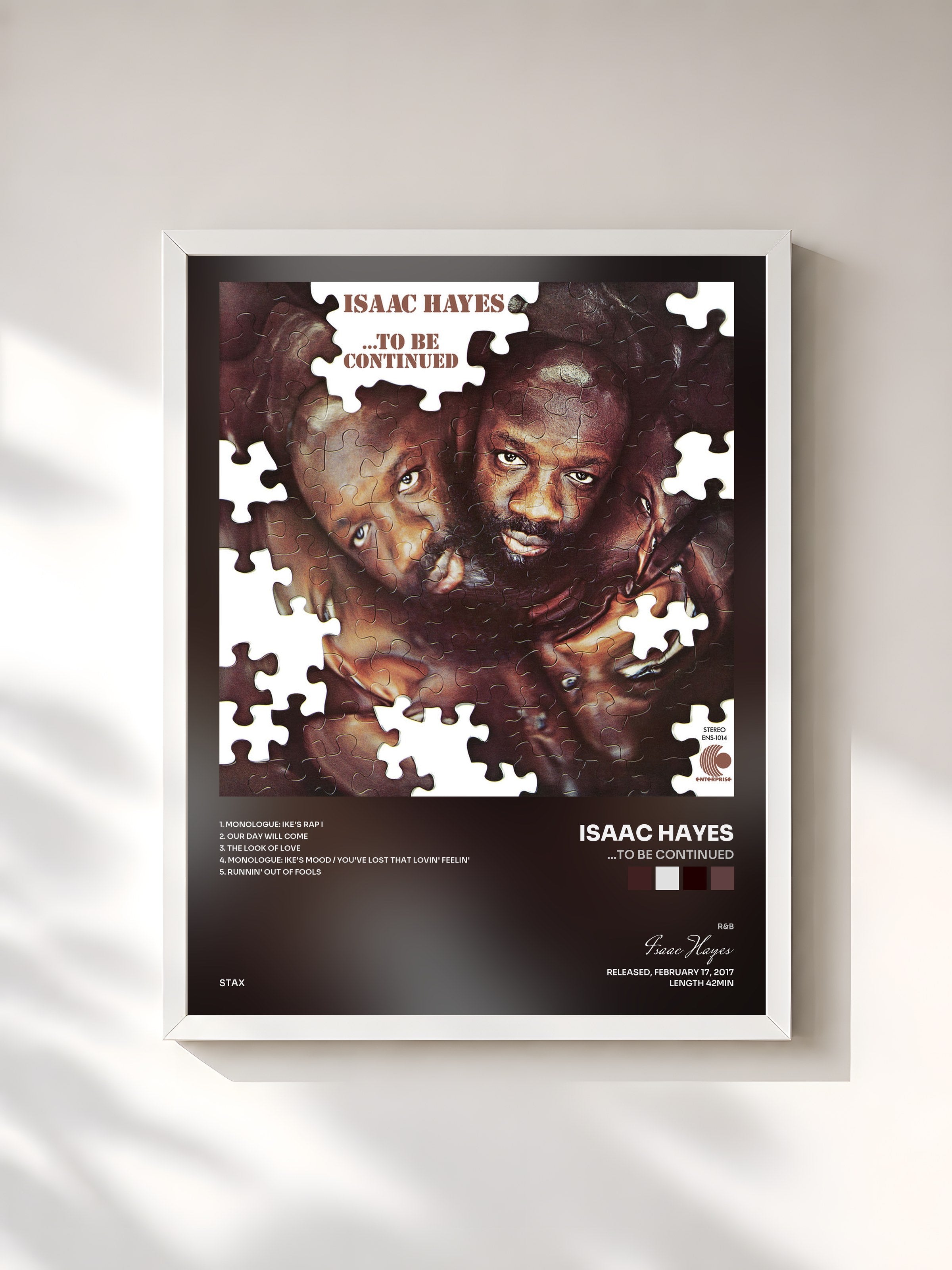 #blanc Tableau de l'album ...To Be Continued de Isaac Hayes, cadre blanc, imprimé et encadré en France
