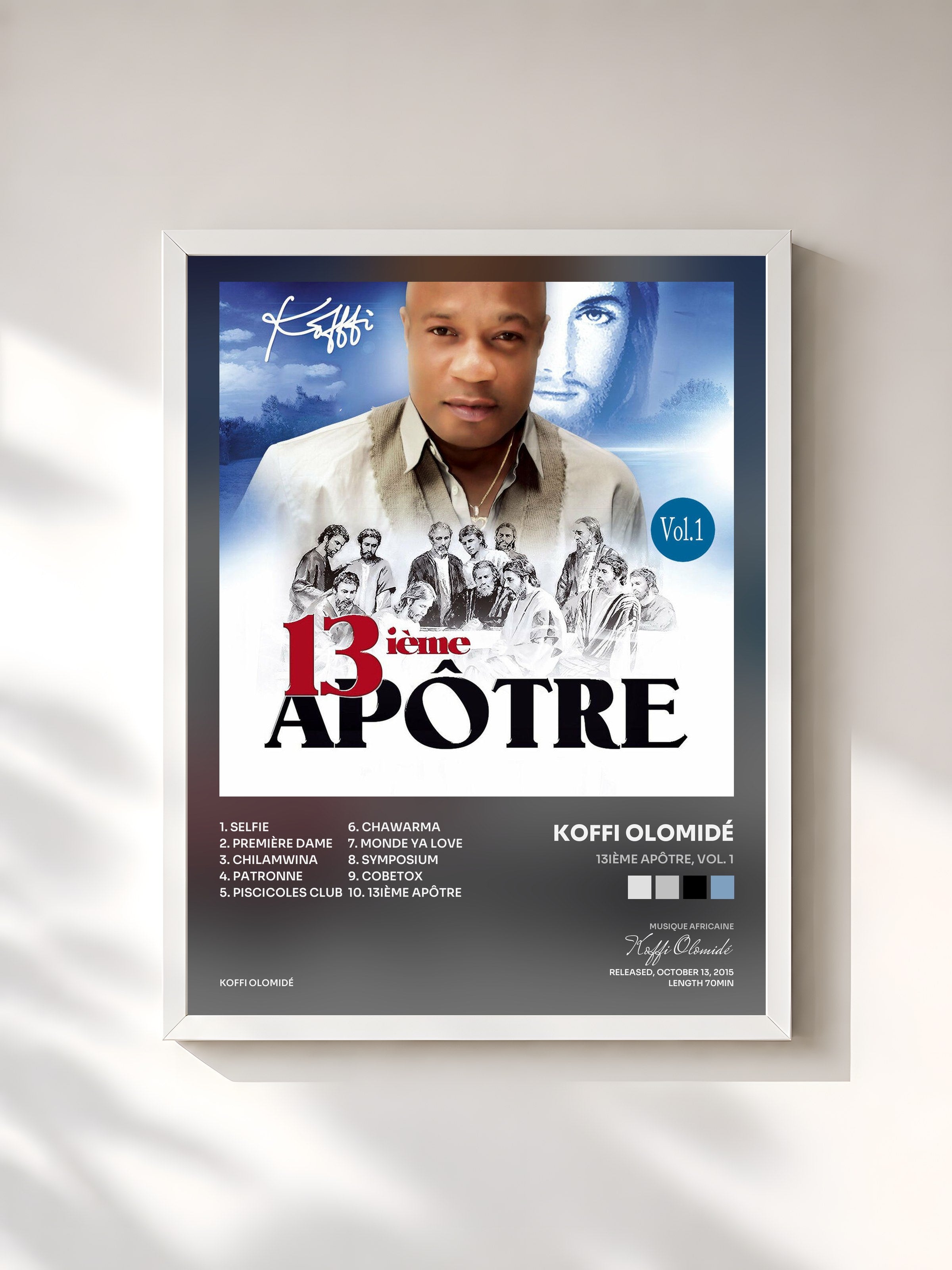 #blanc Tableau de l'album 13ième apôtre, Vol. 1 de Koffi Olomidé, cadre blanc, imprimé et encadré en France