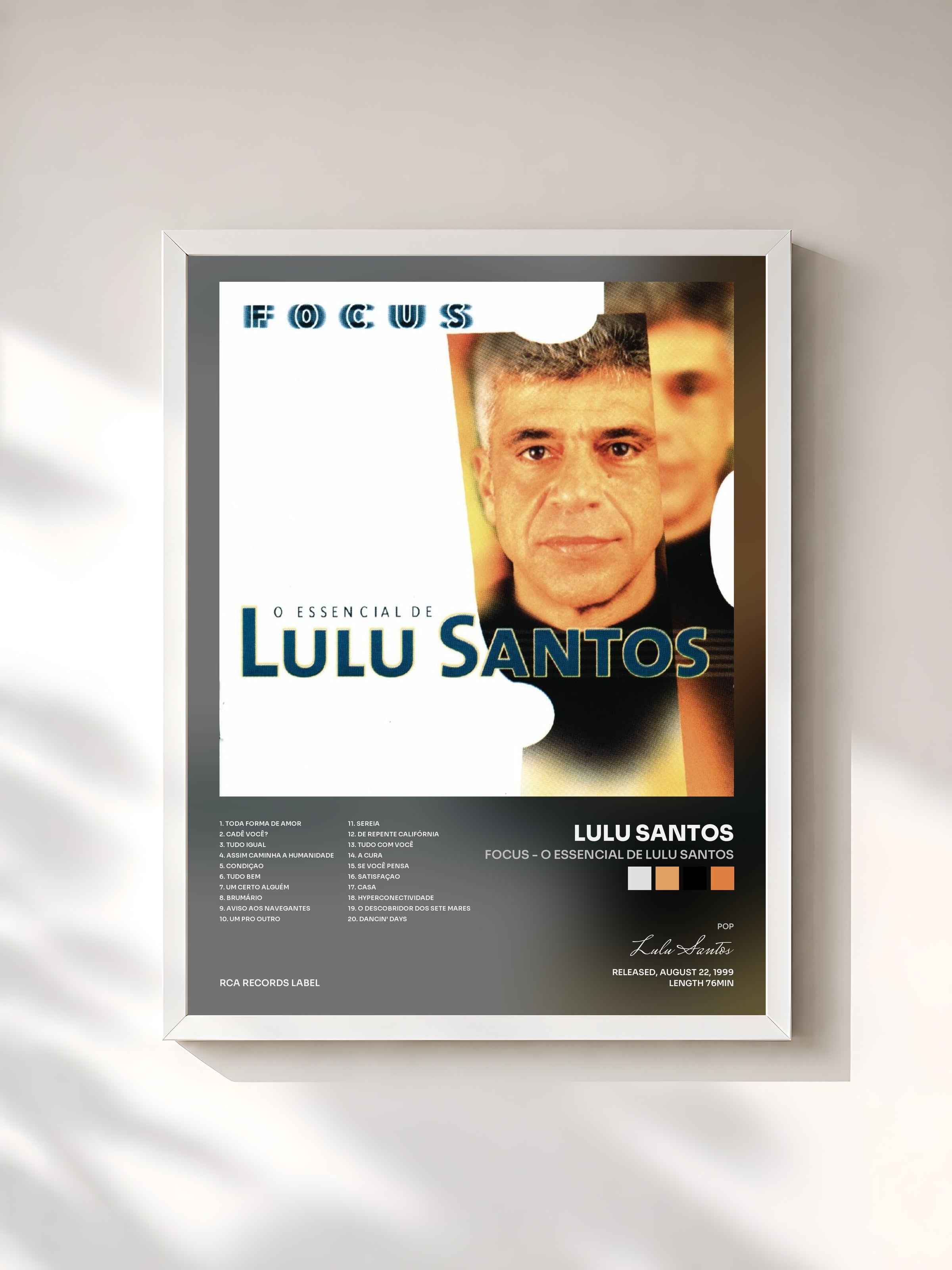 #blanc Tableau de l'album Focus - O Essencial de Lulu Santos de Lulu Santos, cadre blanc, imprimé et encadré en France