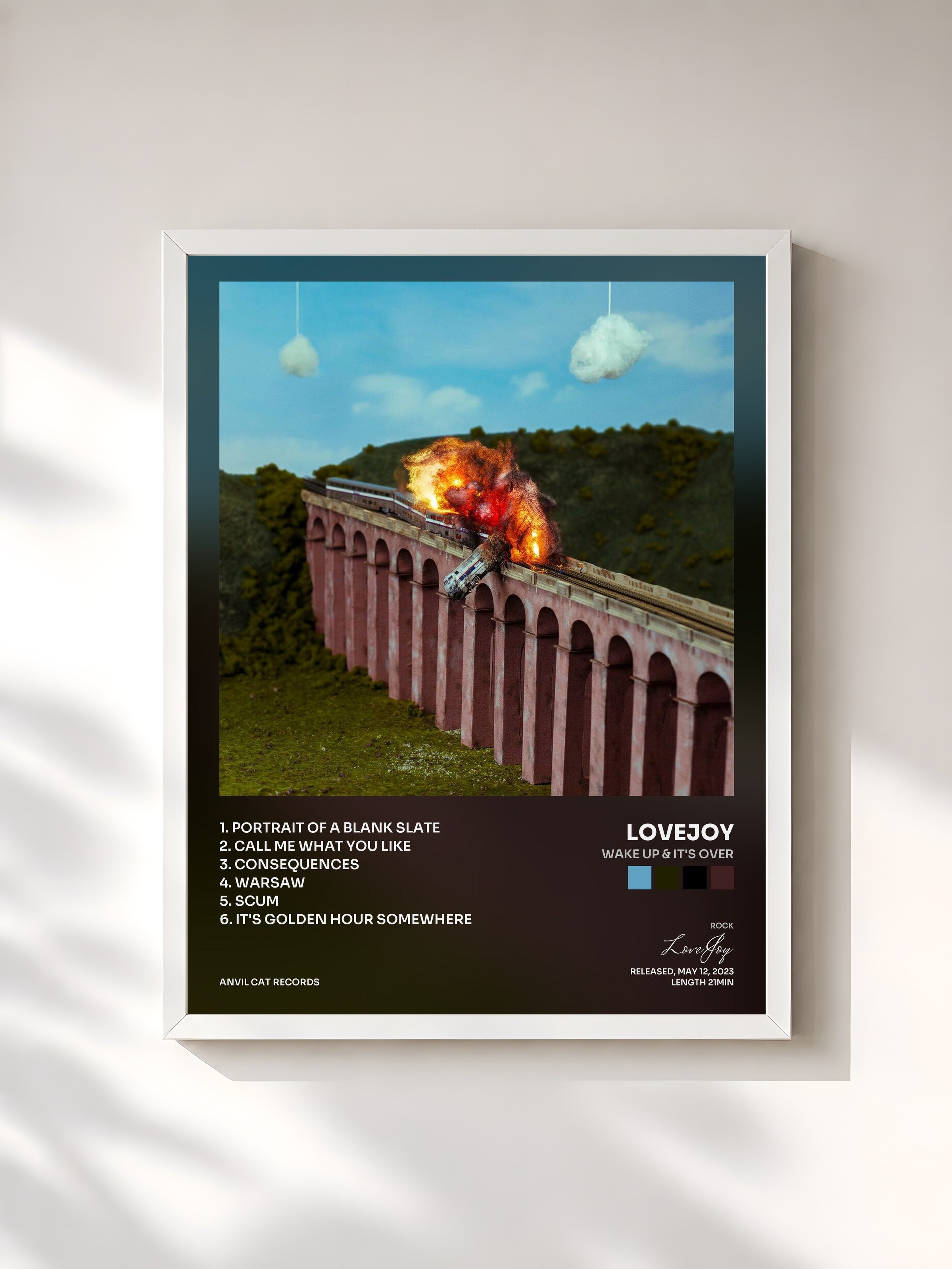 #blanc Tableau de l'album Wake Up & It's Over de LoveJoy, cadre blanc, imprimé et encadré en France