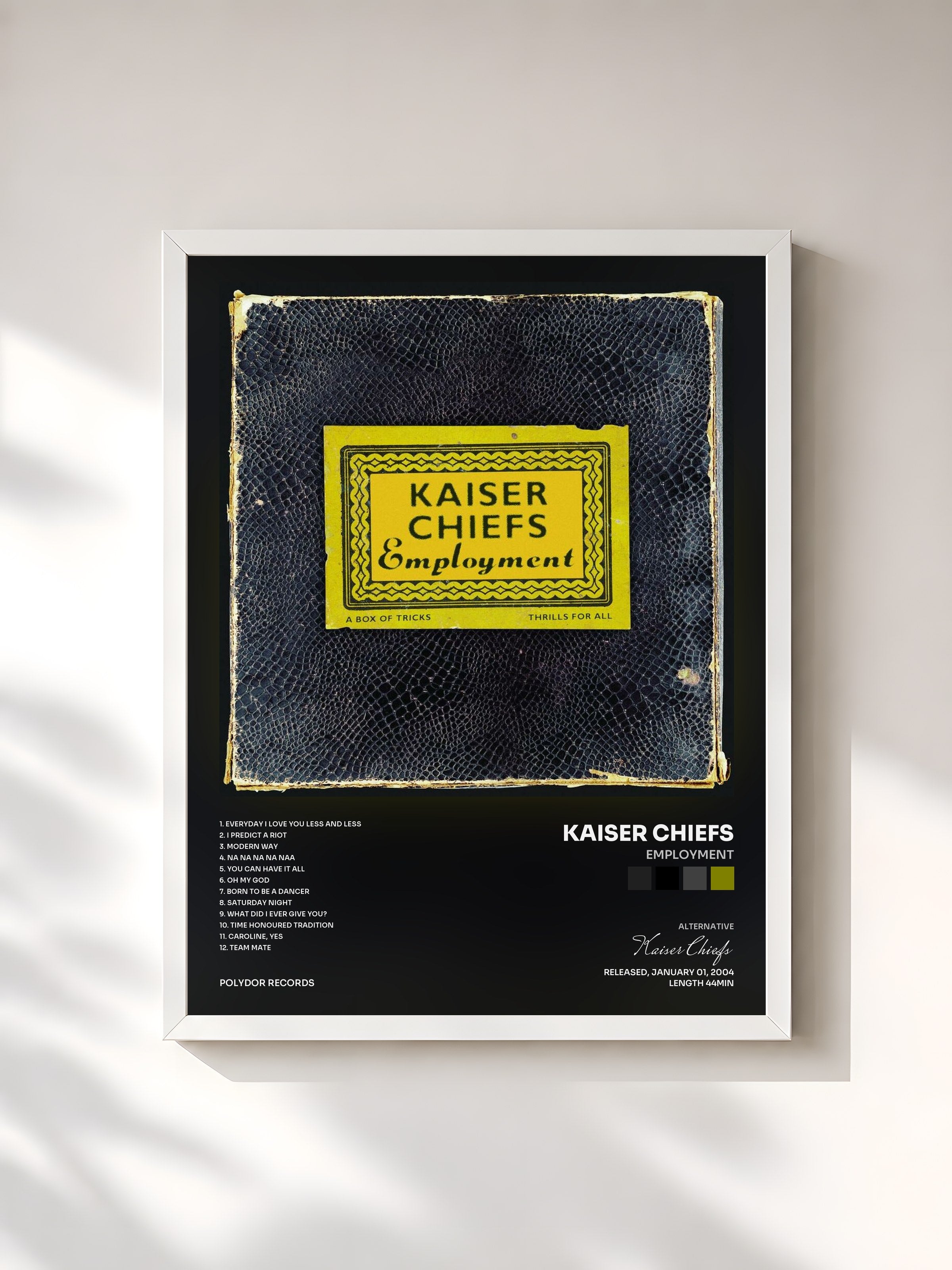 #blanc Tableau de l'album Employment de Kaiser Chiefs, cadre blanc, imprimé et encadré en France