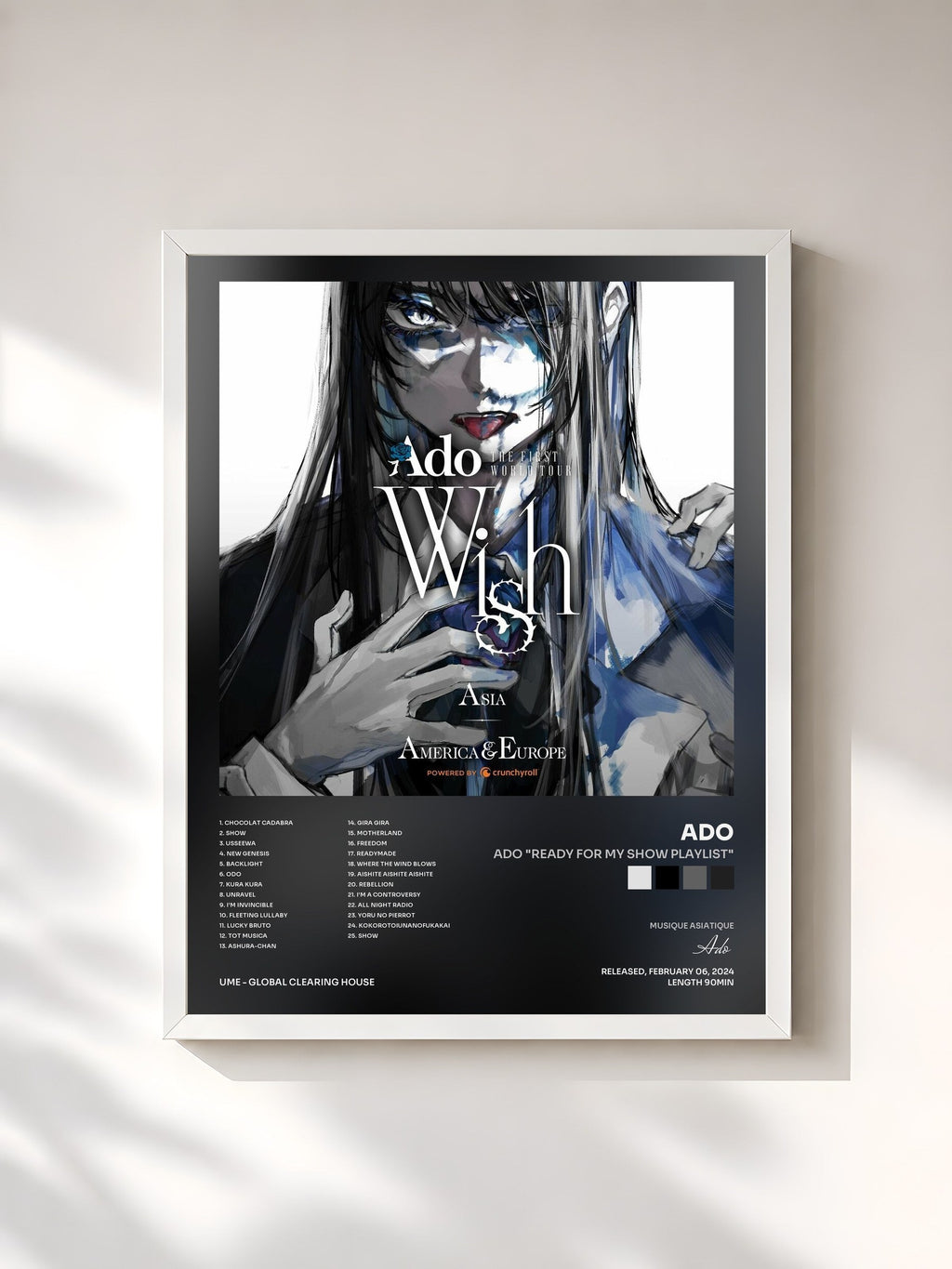 #blanc Ado "Ready For My Show Playlist" by Ado as a framed art print, white frame, printed and framed in France