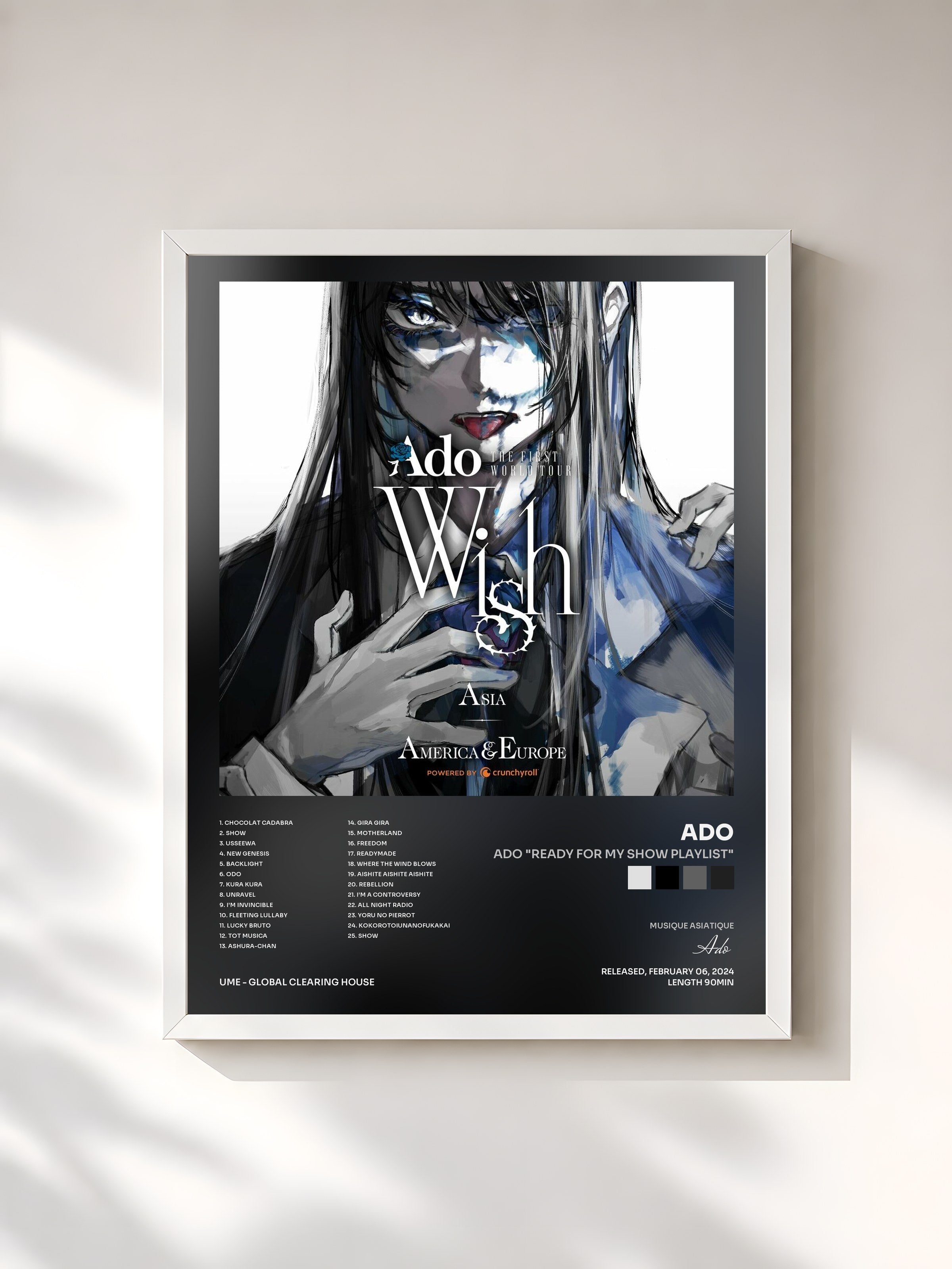 #blanc Tableau de l'album Ado "Ready For My Show Playlist" de Ado, cadre blanc, imprimé et encadré en France