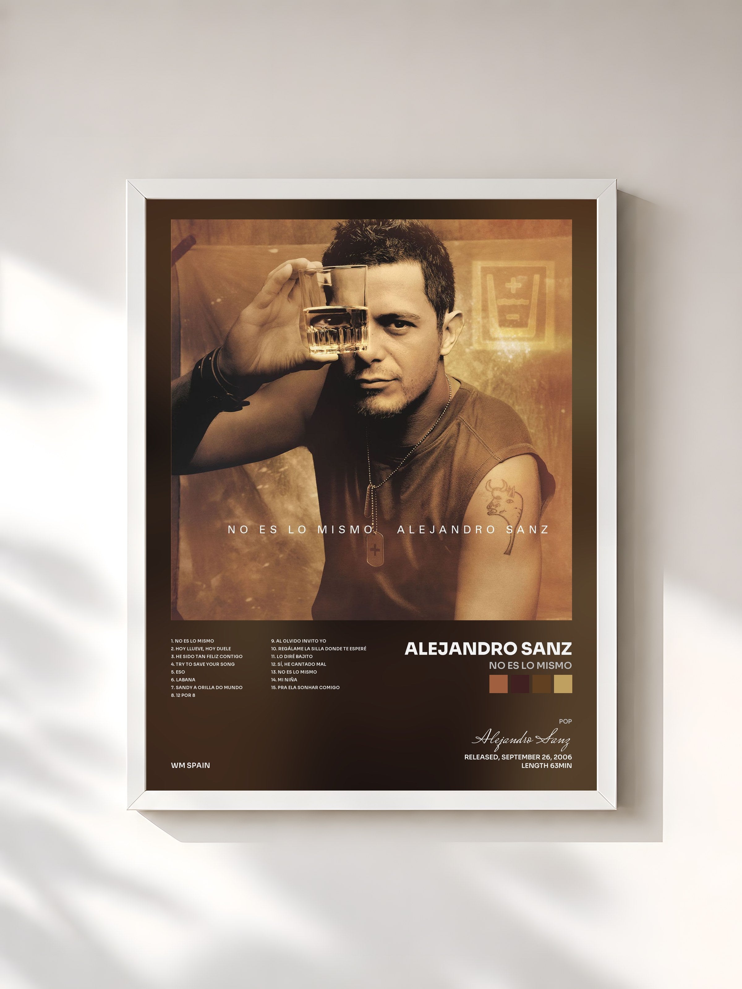 #blanc Tableau de l'album No es lo mismo de Alejandro Sanz, cadre blanc, imprimé et encadré en France