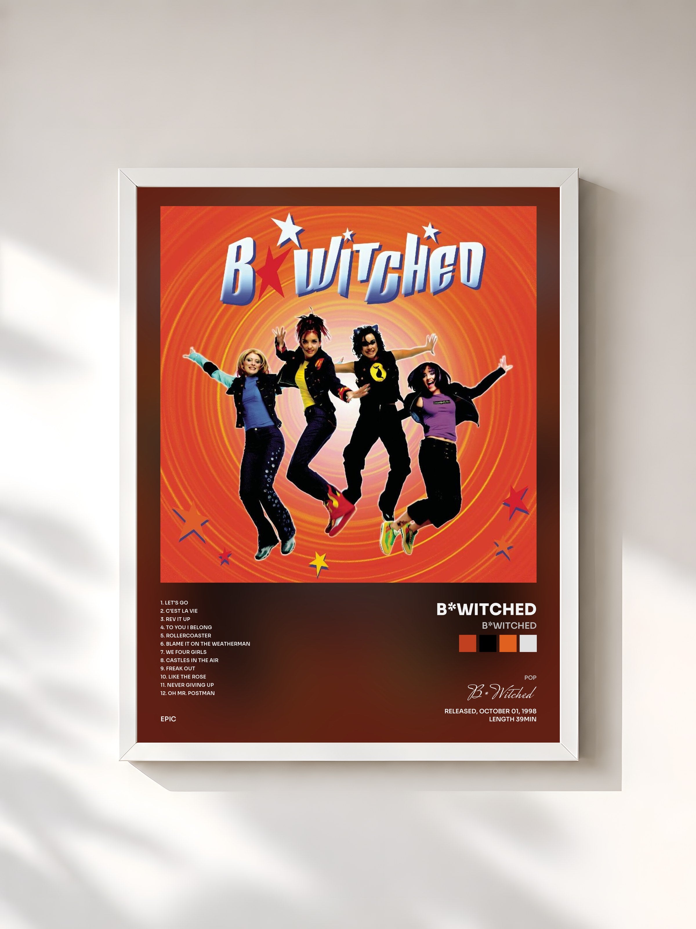 #blanc Tableau de l'album B*Witched de B*Witched, cadre blanc, imprimé et encadré en France