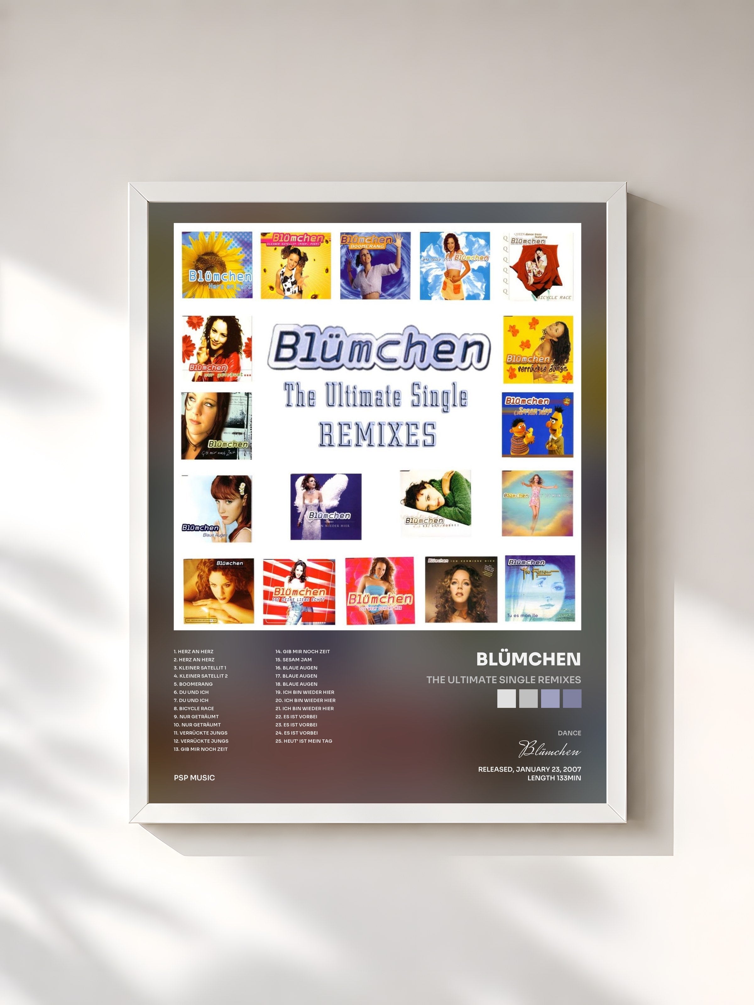 #blanc Tableau de l'album The Ultimate Single Remixes de Blümchen, cadre blanc, imprimé et encadré en France