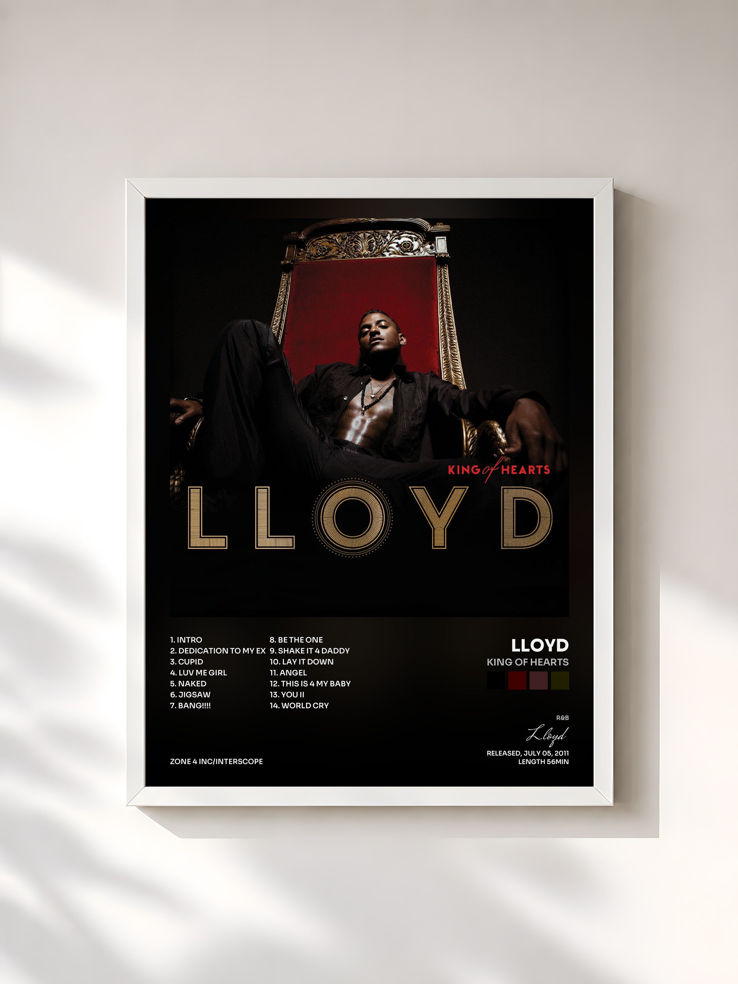 #blanc Tableau de l'album King Of Hearts de Lloyd, cadre blanc, imprimé et encadré en France