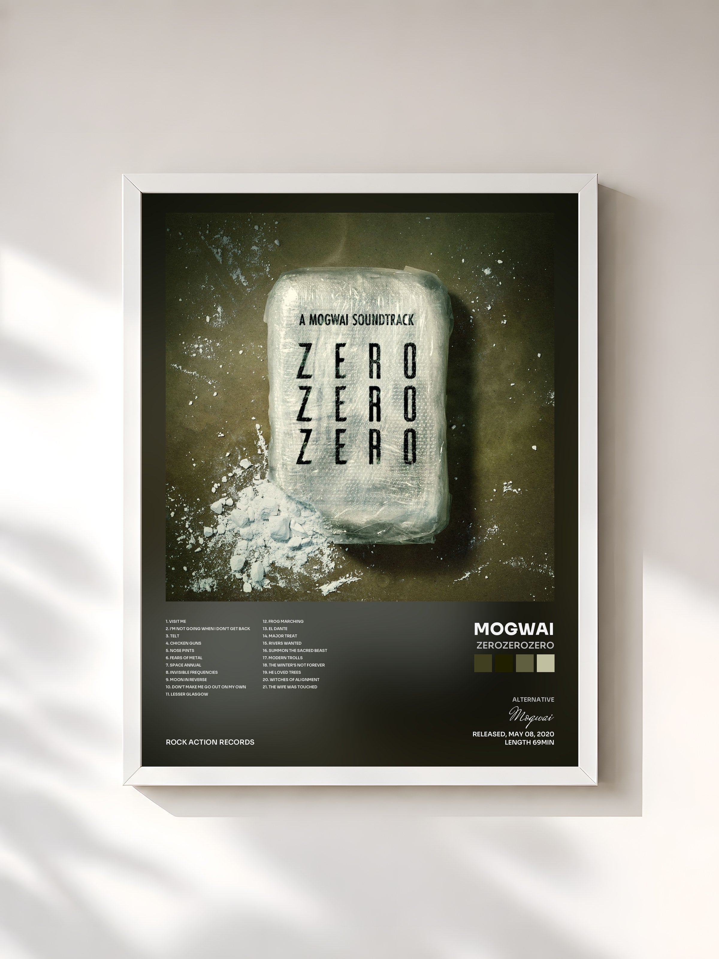 #blanc Tableau de l'album ZEROZEROZERO de Mogwai, cadre blanc, imprimé et encadré en France