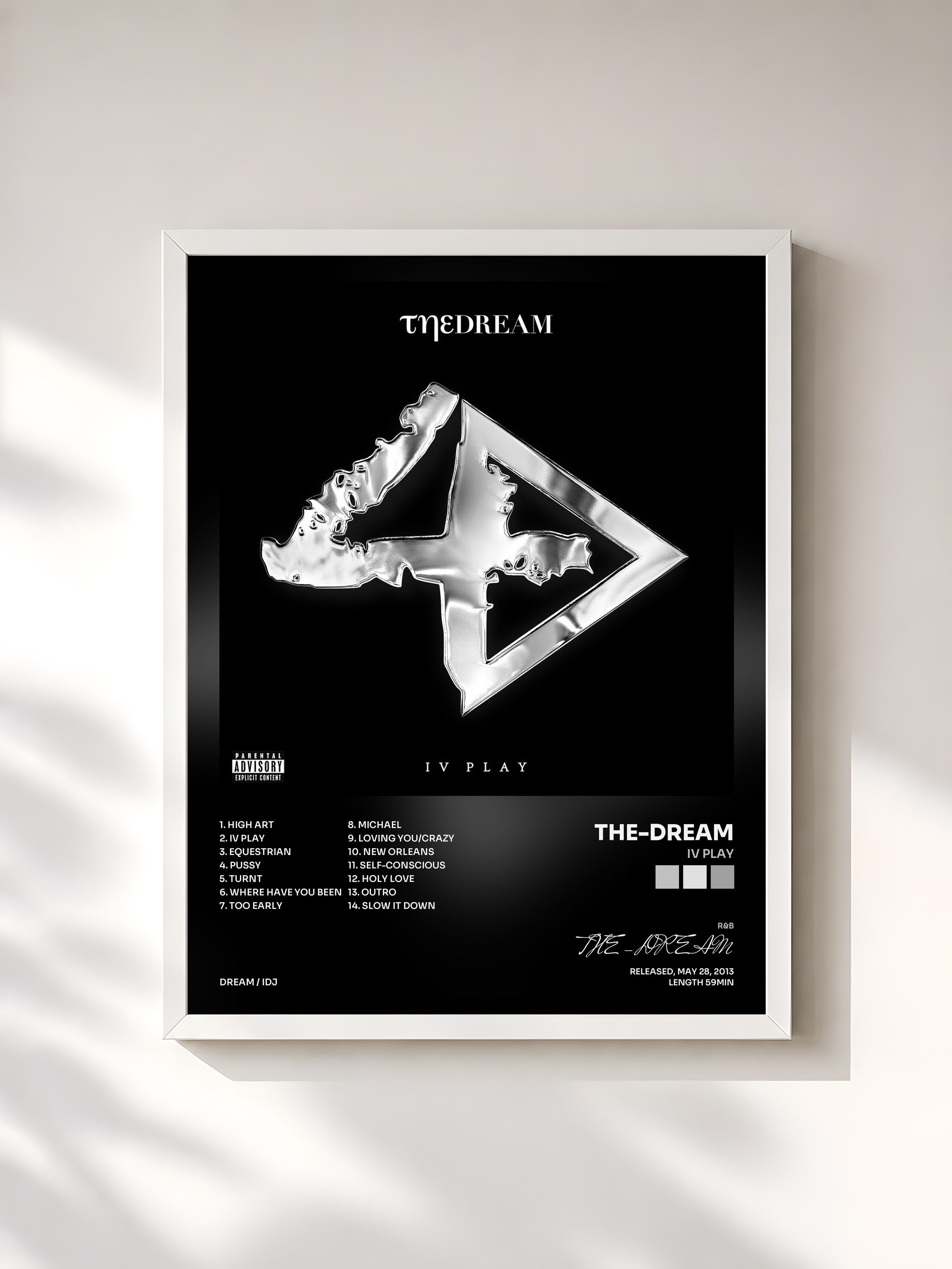 #blanc Tableau de l'album IV Play de THE-DREAM, cadre blanc, imprimé et encadré en France