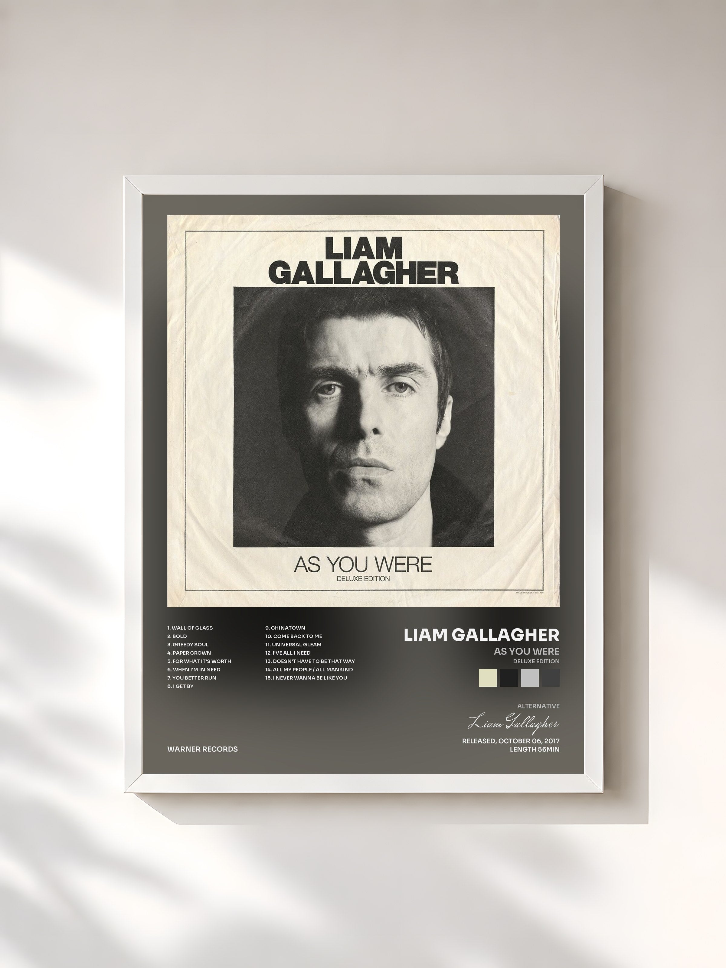 #blanc Tableau de l'album As You Were (Deluxe Edition) de Liam Gallagher, cadre blanc, imprimé et encadré en France