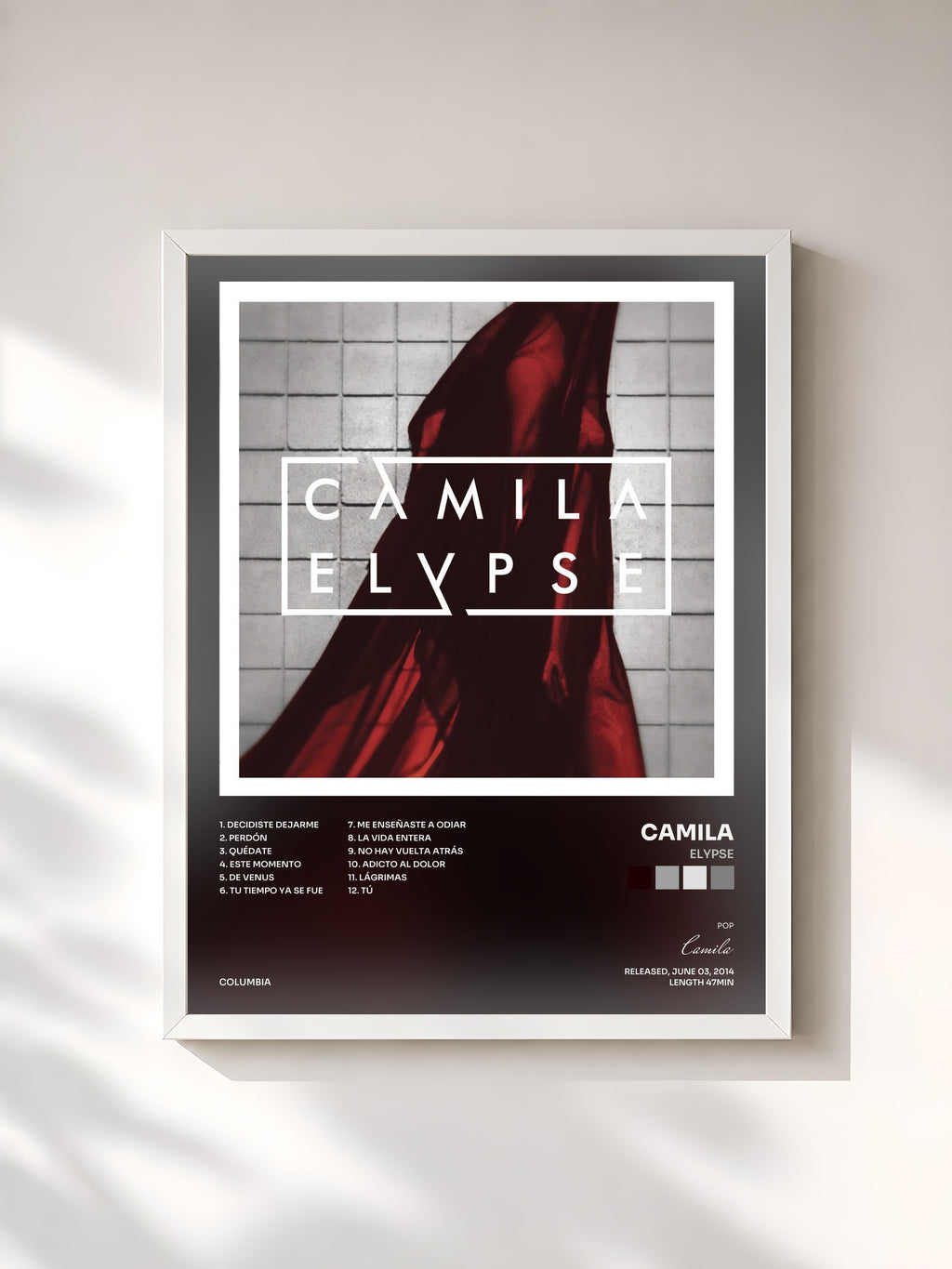 #blanc Tableau de l'album Elypse de Camila, cadre blanc, imprimé et encadré en France