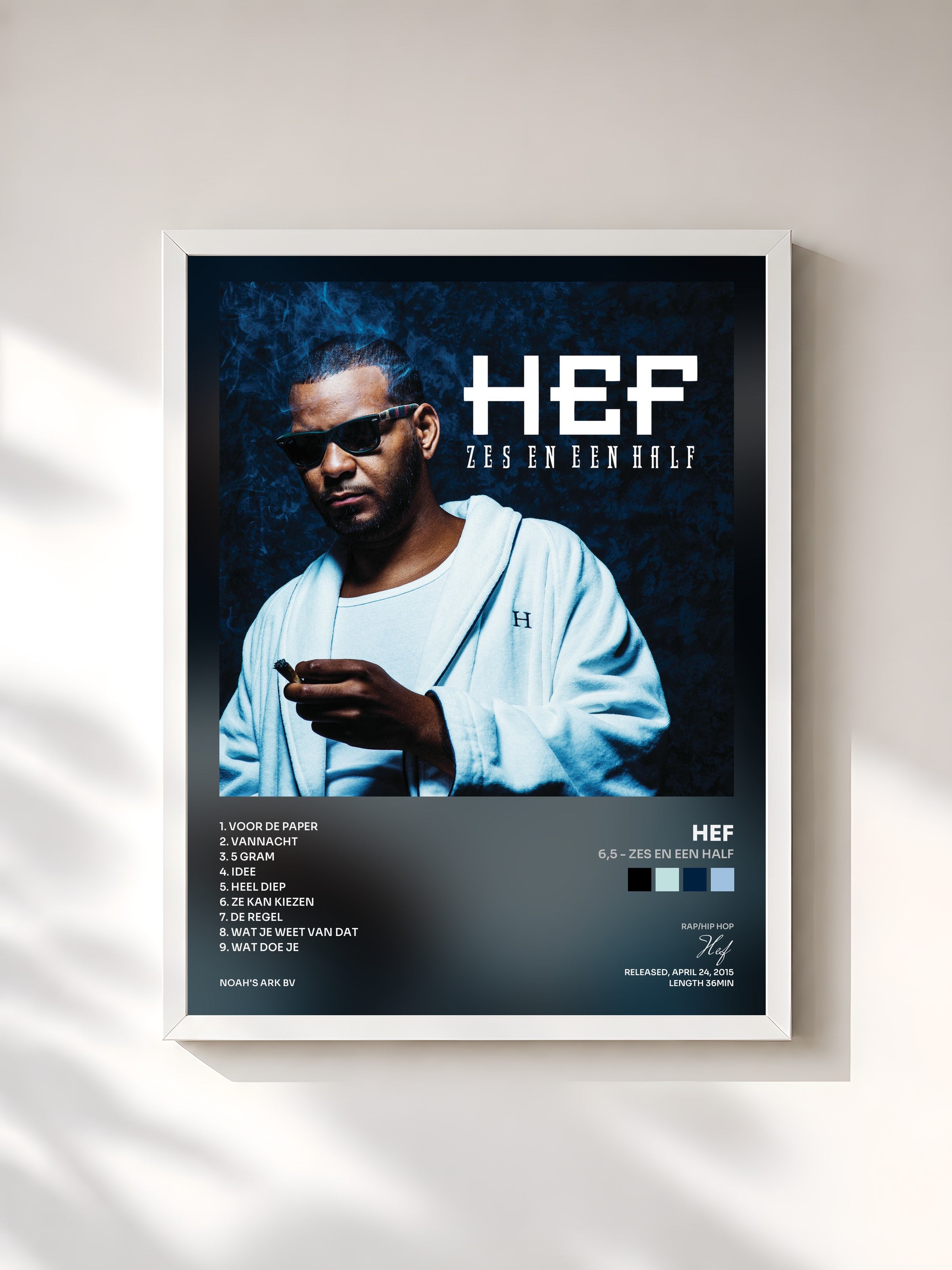 #blanc Tableau de l'album 6,5 - Zes En Een Half de Hef, cadre blanc, imprimé et encadré en France