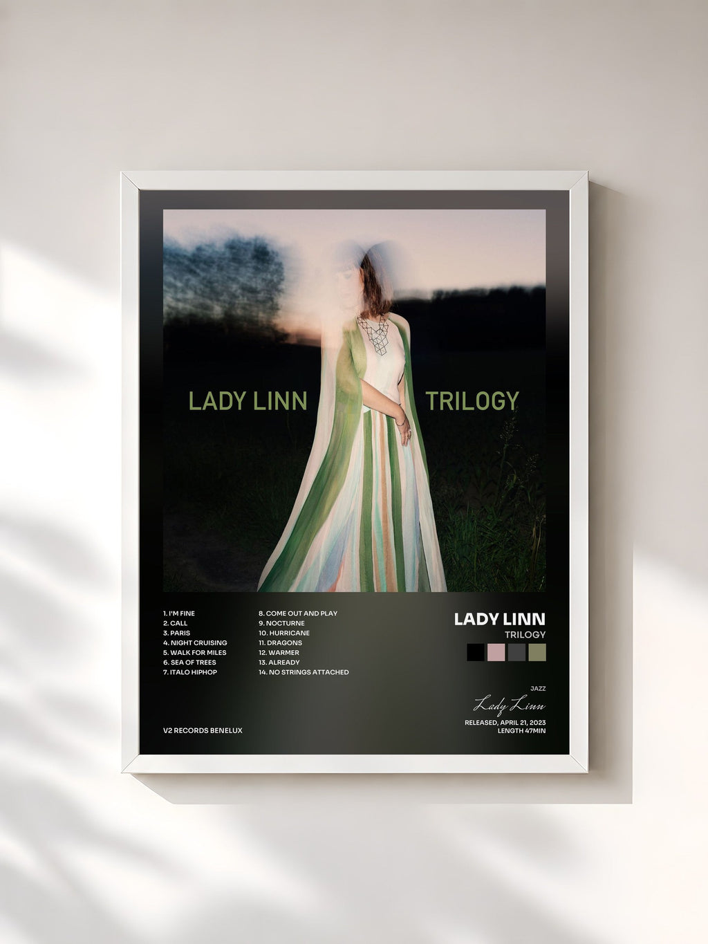 #blanc Tableau de l'album Trilogy de Lady Linn, cadre blanc, imprimé et encadré en France