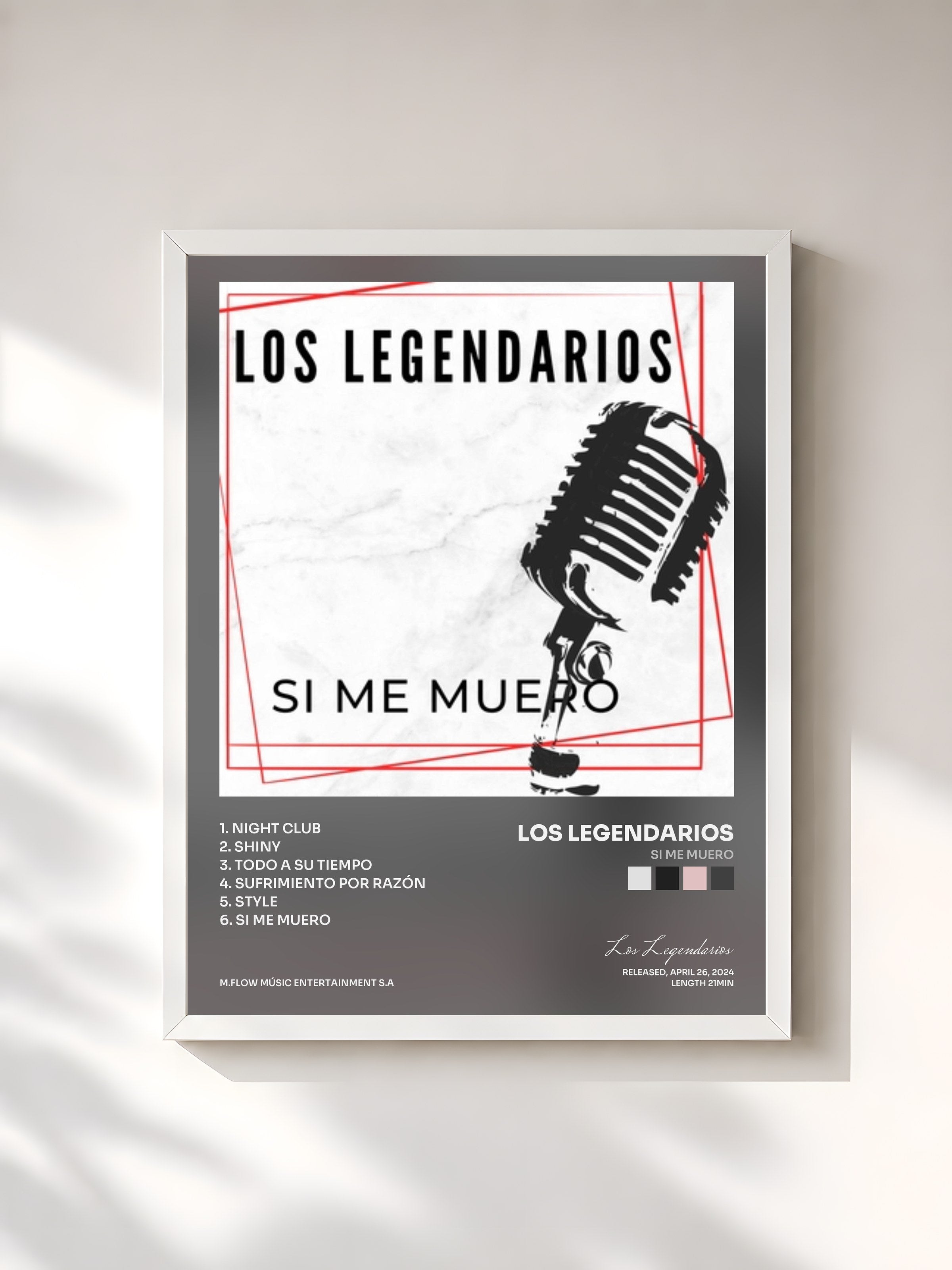 #blanc Tableau de l'album Si Me Muero de Los Legendarios, cadre blanc, imprimé et encadré en France