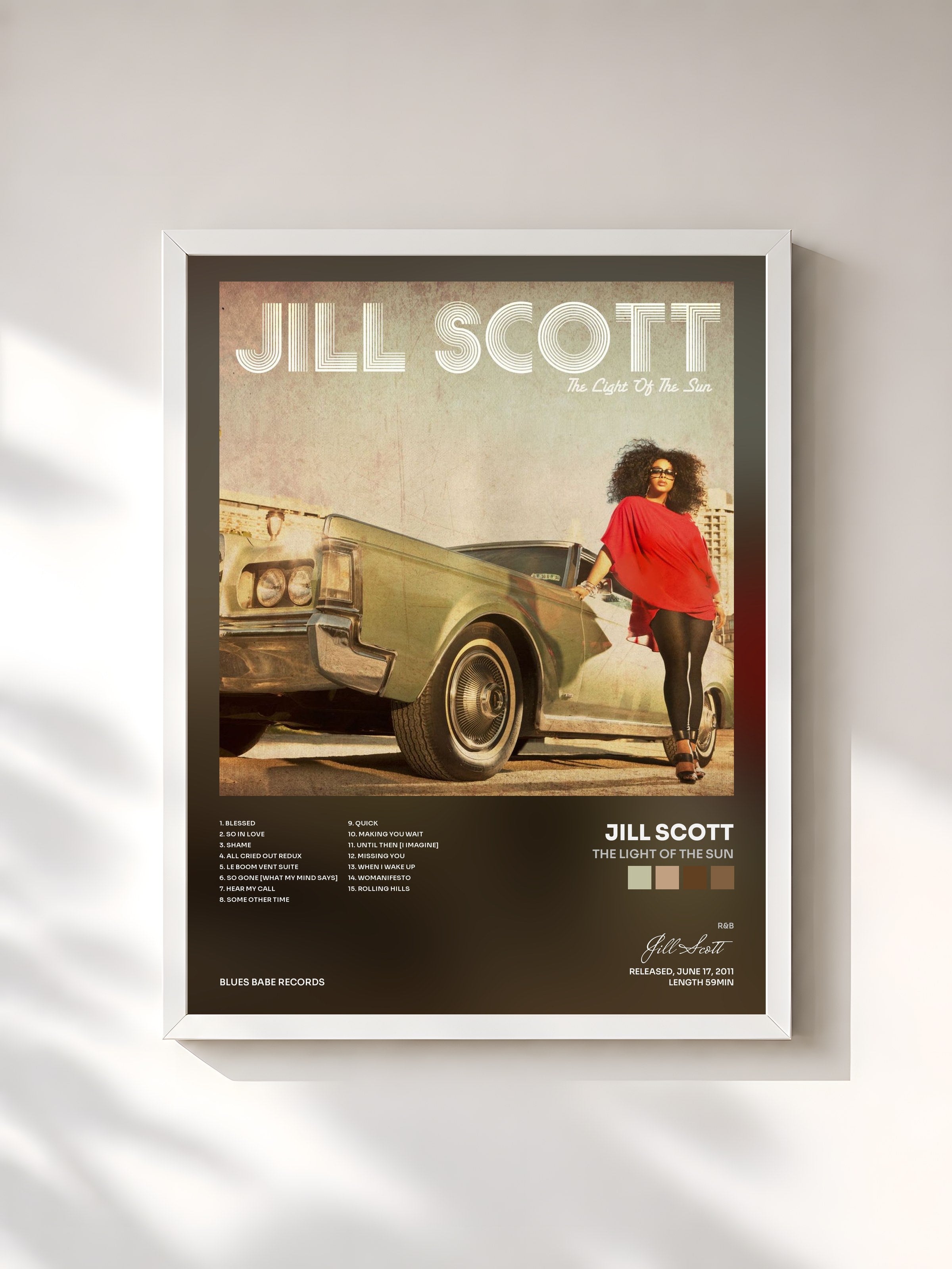 #blanc Tableau de l'album The Light of the Sun de Jill Scott, cadre blanc, imprimé et encadré en France