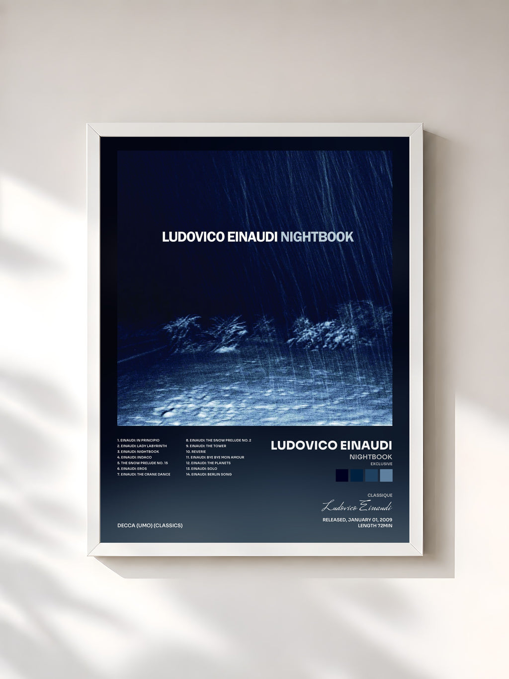 #blanc Tableau de l'album Nightbook (Exclusive) de Ludovico Einaudi, cadre blanc, imprimé et encadré en France
