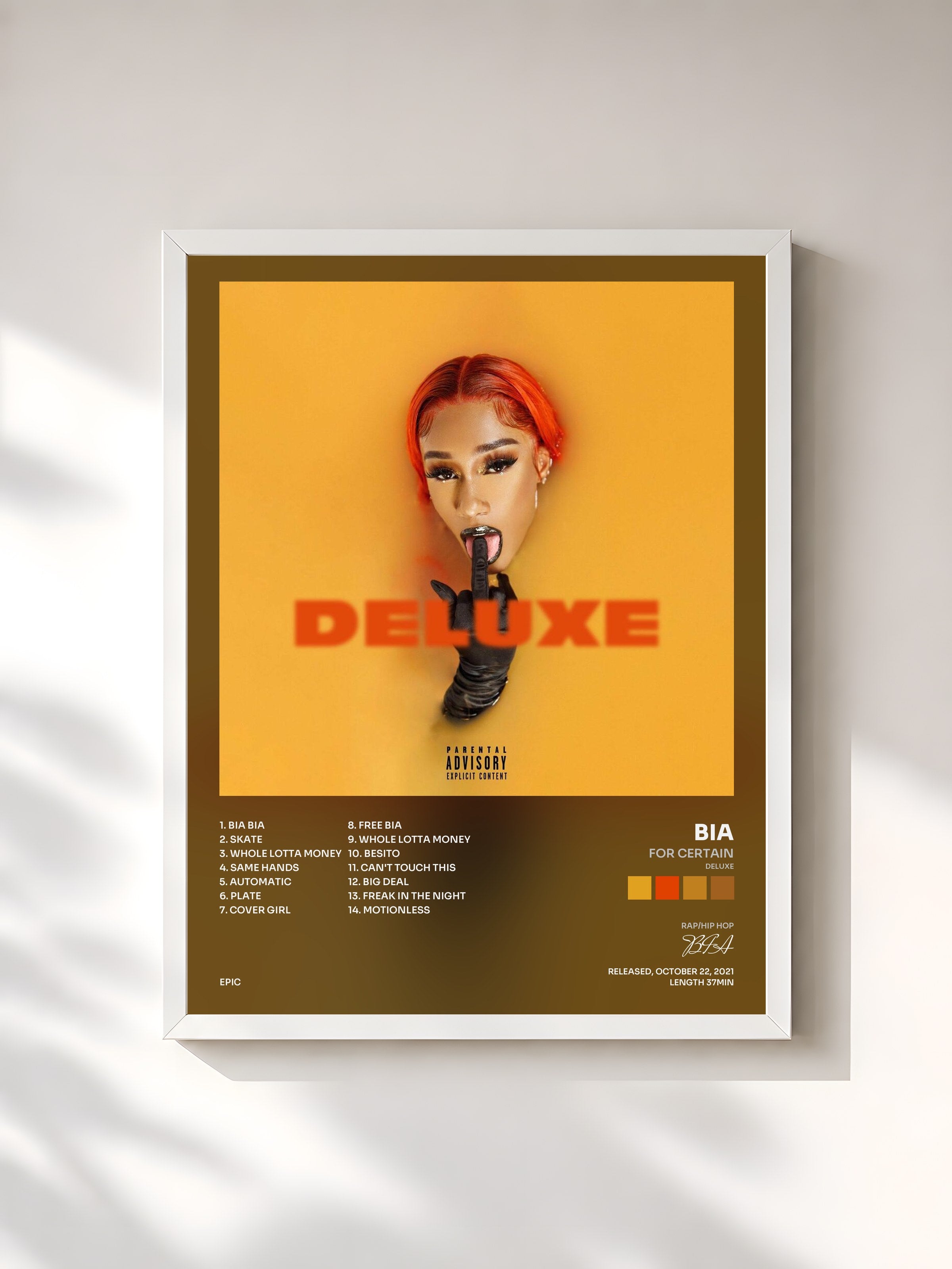 #blanc Tableau de l'album FOR CERTAIN (Deluxe) de BIA, cadre blanc, imprimé et encadré en France