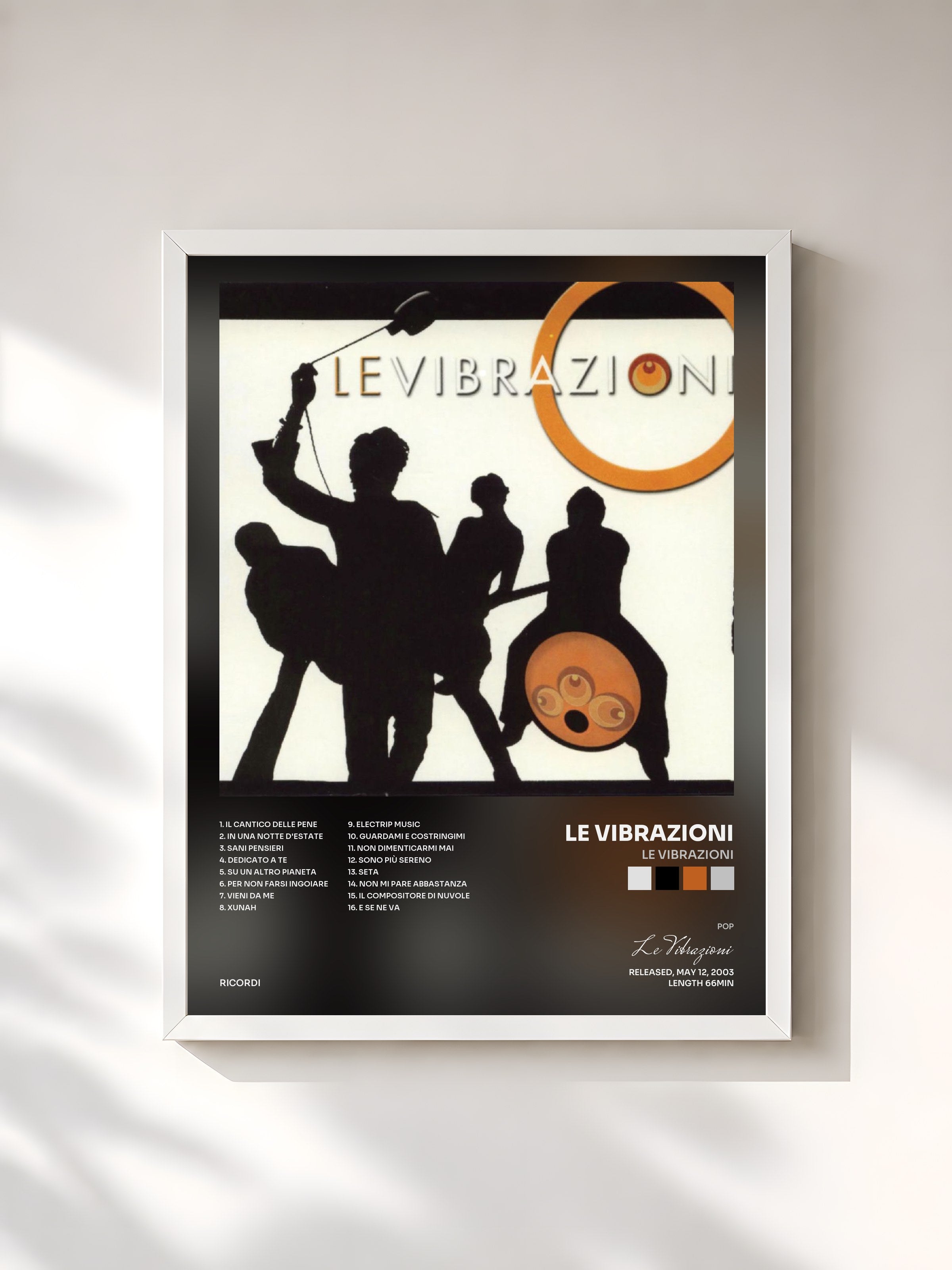 #blanc Tableau de l'album Le Vibrazioni de Le Vibrazioni, cadre blanc, imprimé et encadré en France