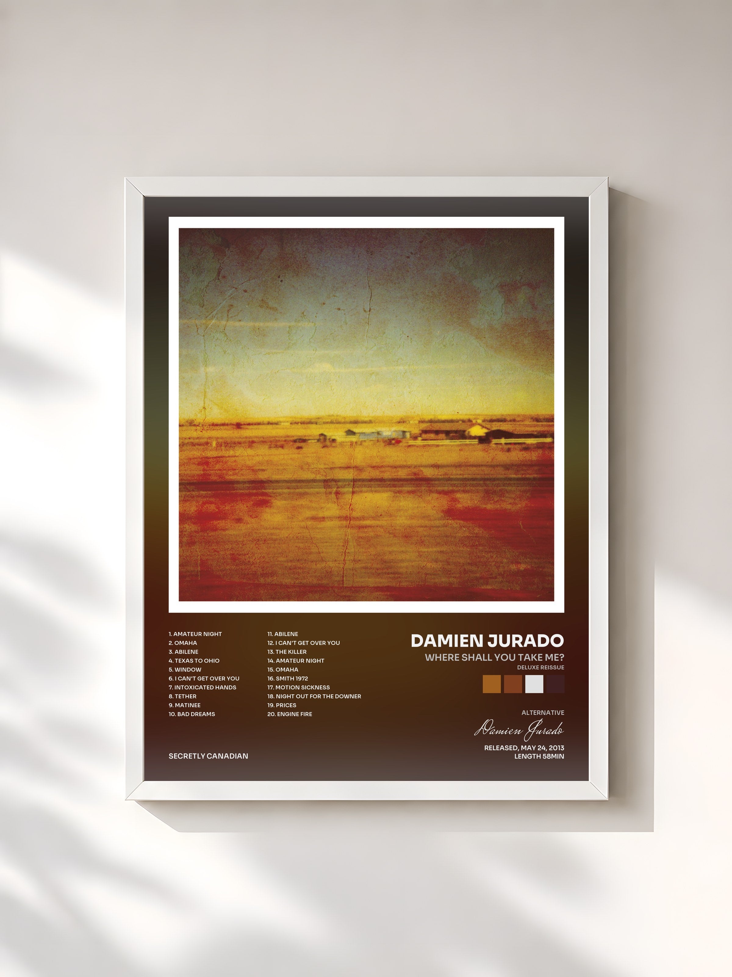 #blanc Tableau de l'album Where Shall You Take Me? (Deluxe Reissue) de Damien Jurado, cadre blanc, imprimé et encadré en France
