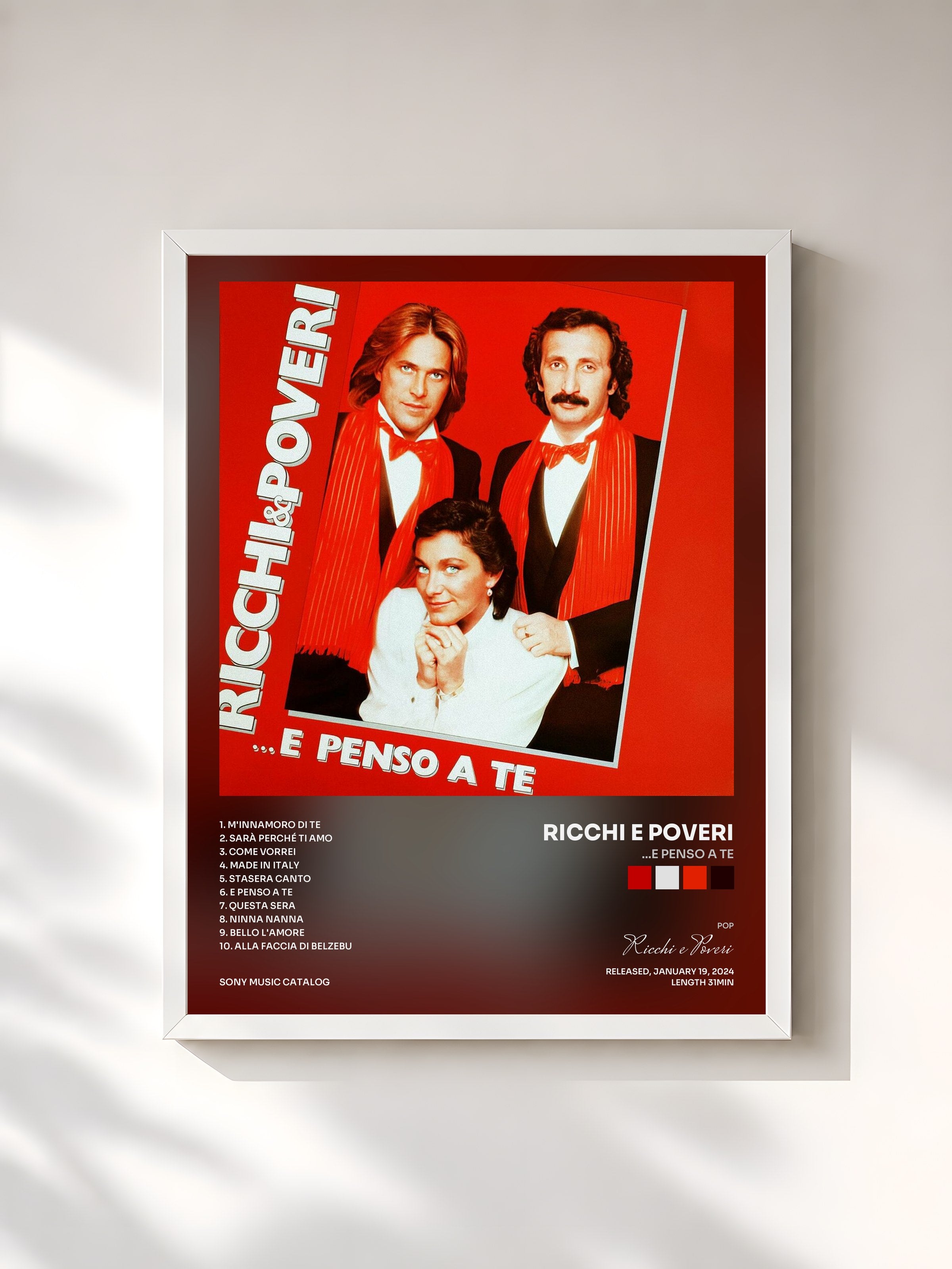 #blanc Tableau de l'album ...E Penso A Te de Ricchi e Poveri, cadre blanc, imprimé et encadré en France