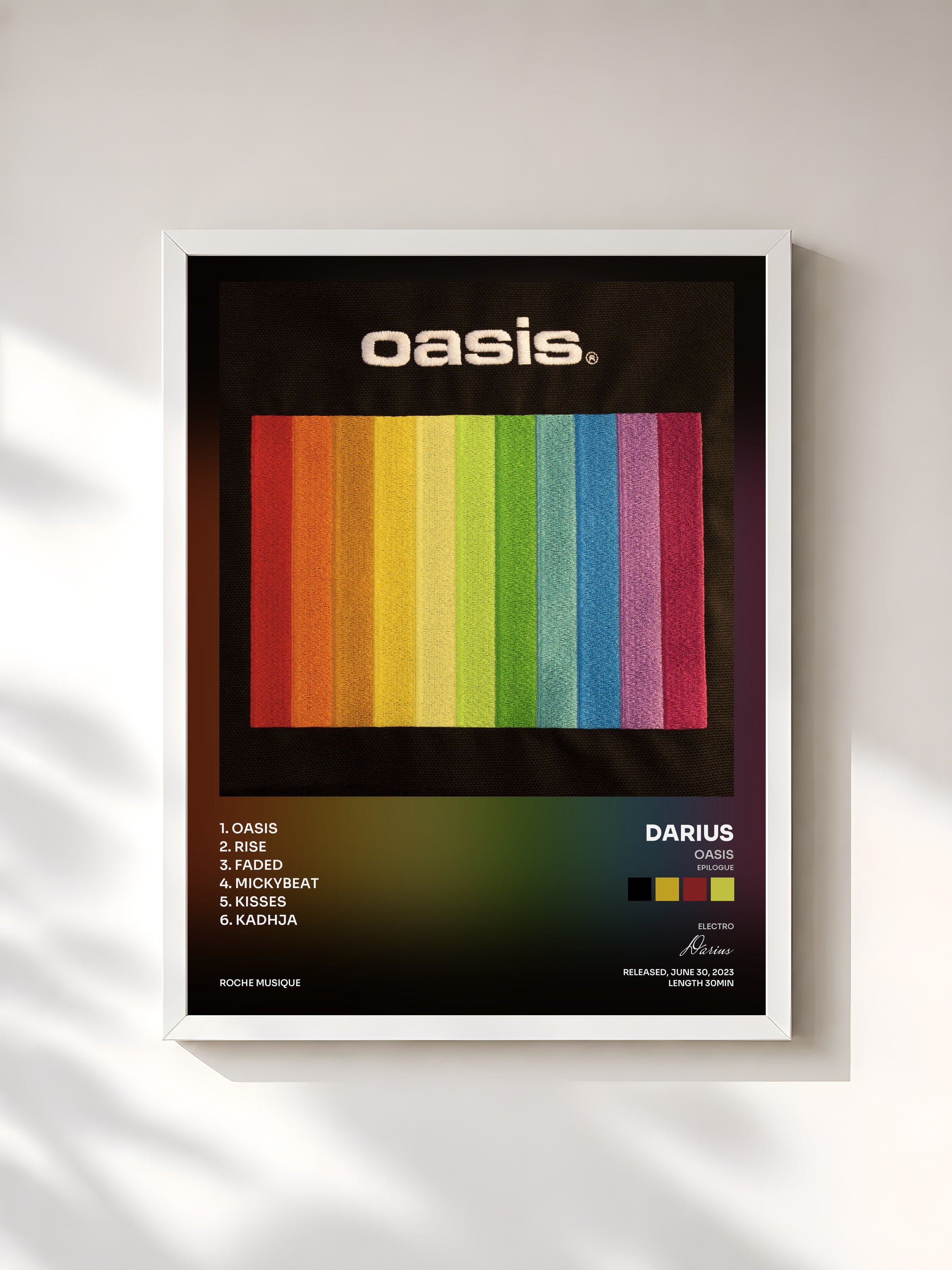 #blanc Tableau de l'album OASIS (Epilogue) de Darius, cadre blanc, imprimé et encadré en France