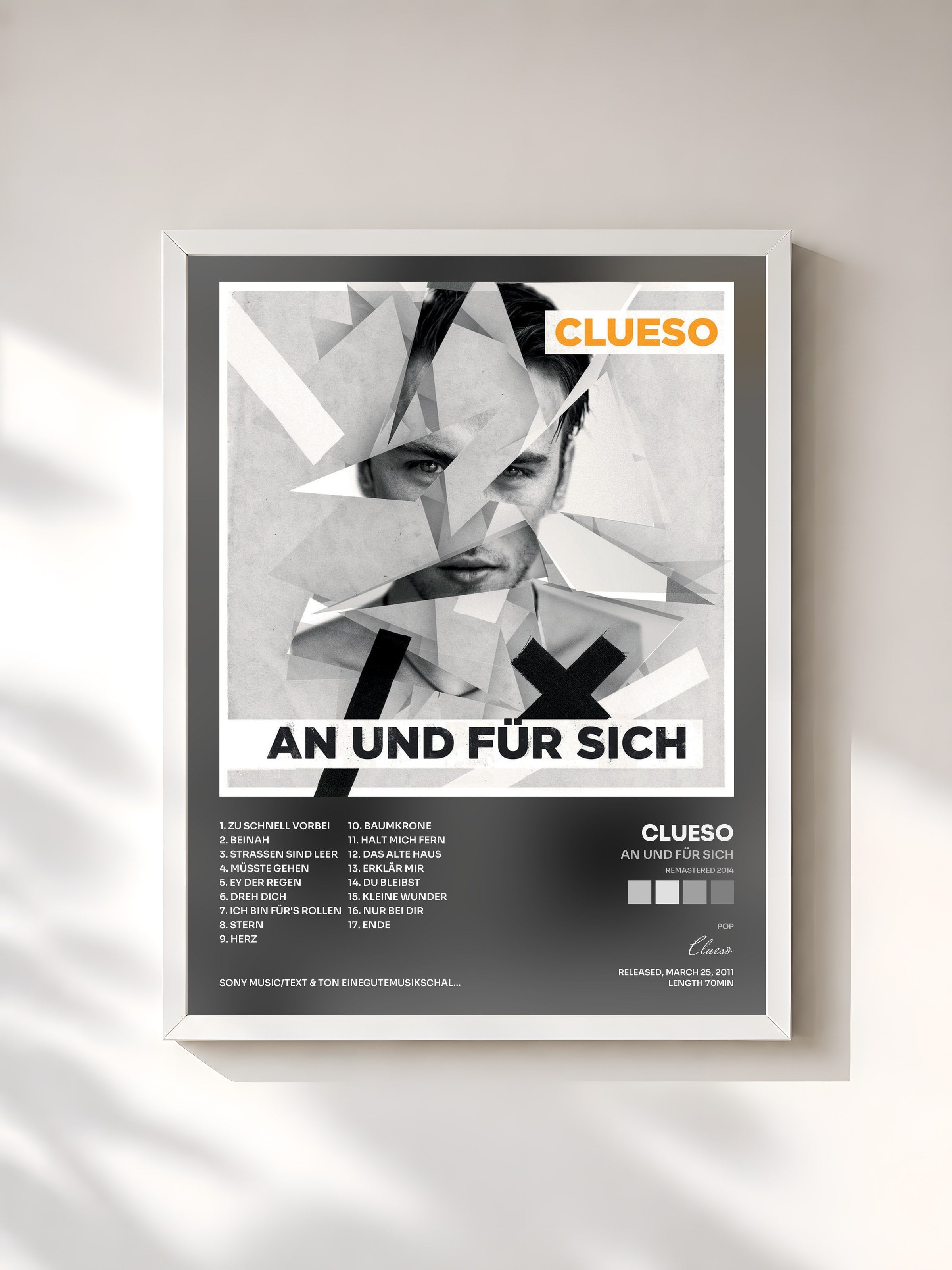 #blanc Tableau de l'album An und für sich (Remastered 2014) de Clueso, cadre blanc, imprimé et encadré en France