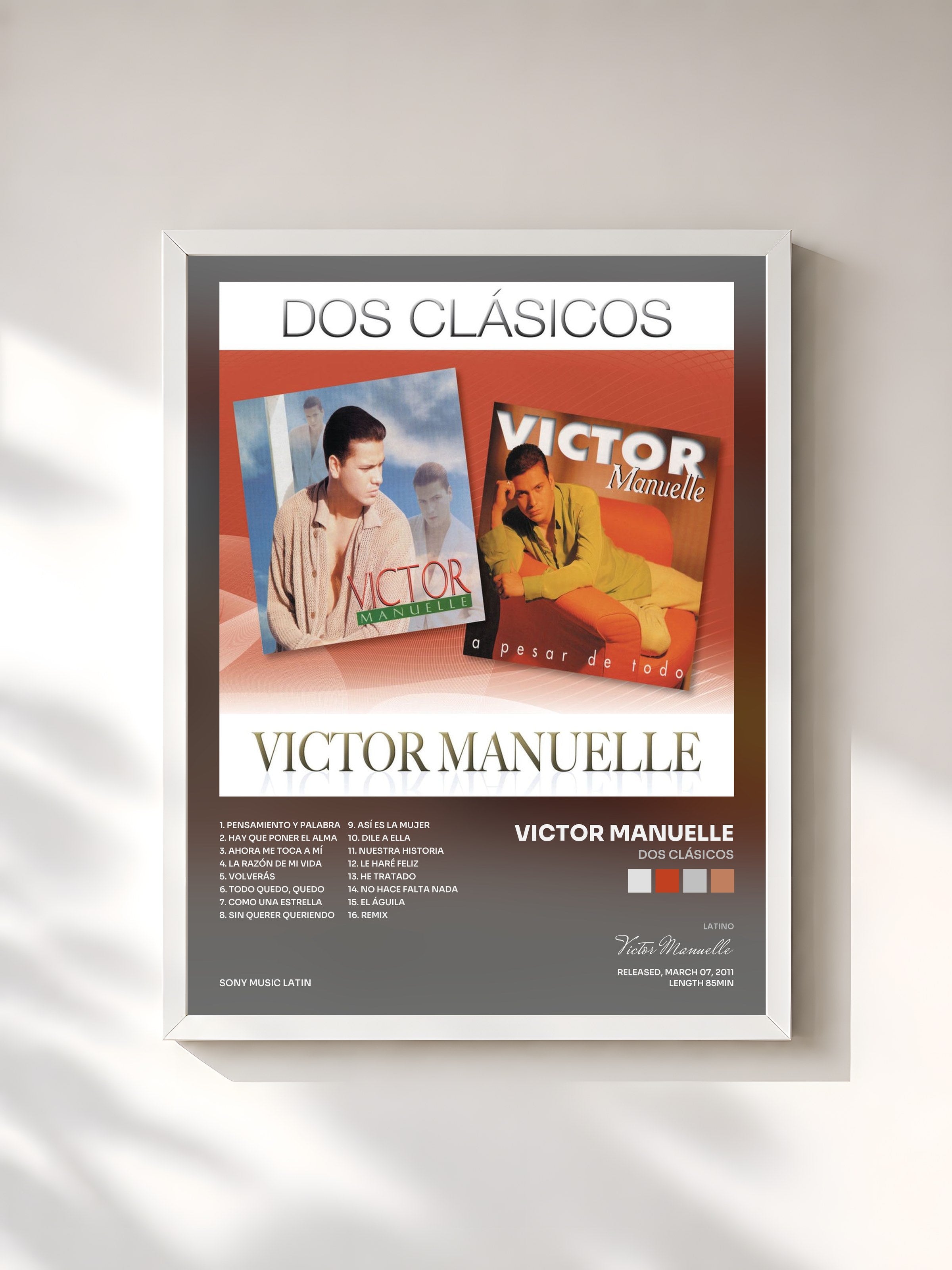 #blanc Tableau de l'album Dos Clásicos de Victor Manuelle, cadre blanc, imprimé et encadré en France