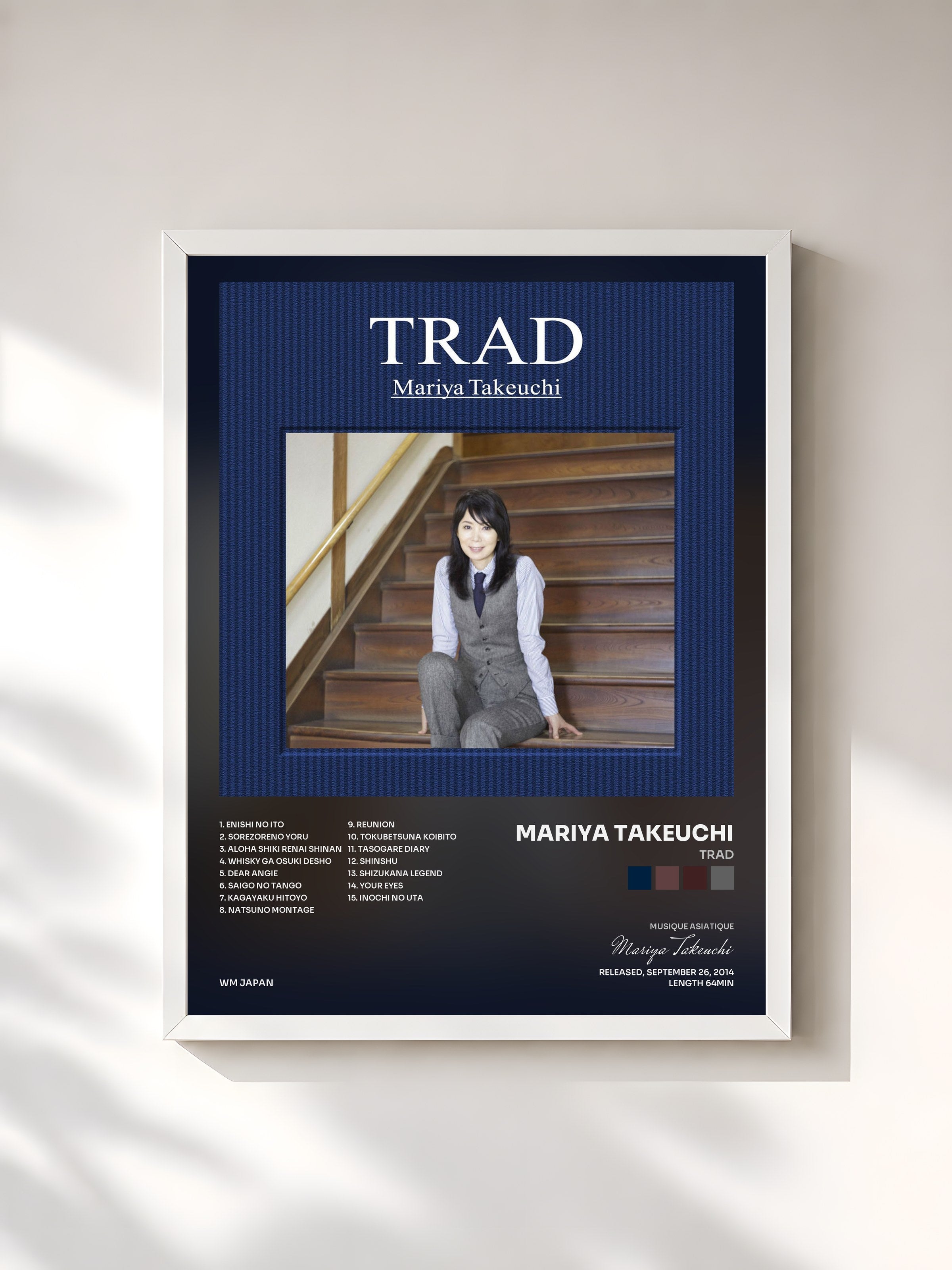 #blanc Tableau de l'album TRAD de Mariya Takeuchi, cadre blanc, imprimé et encadré en France