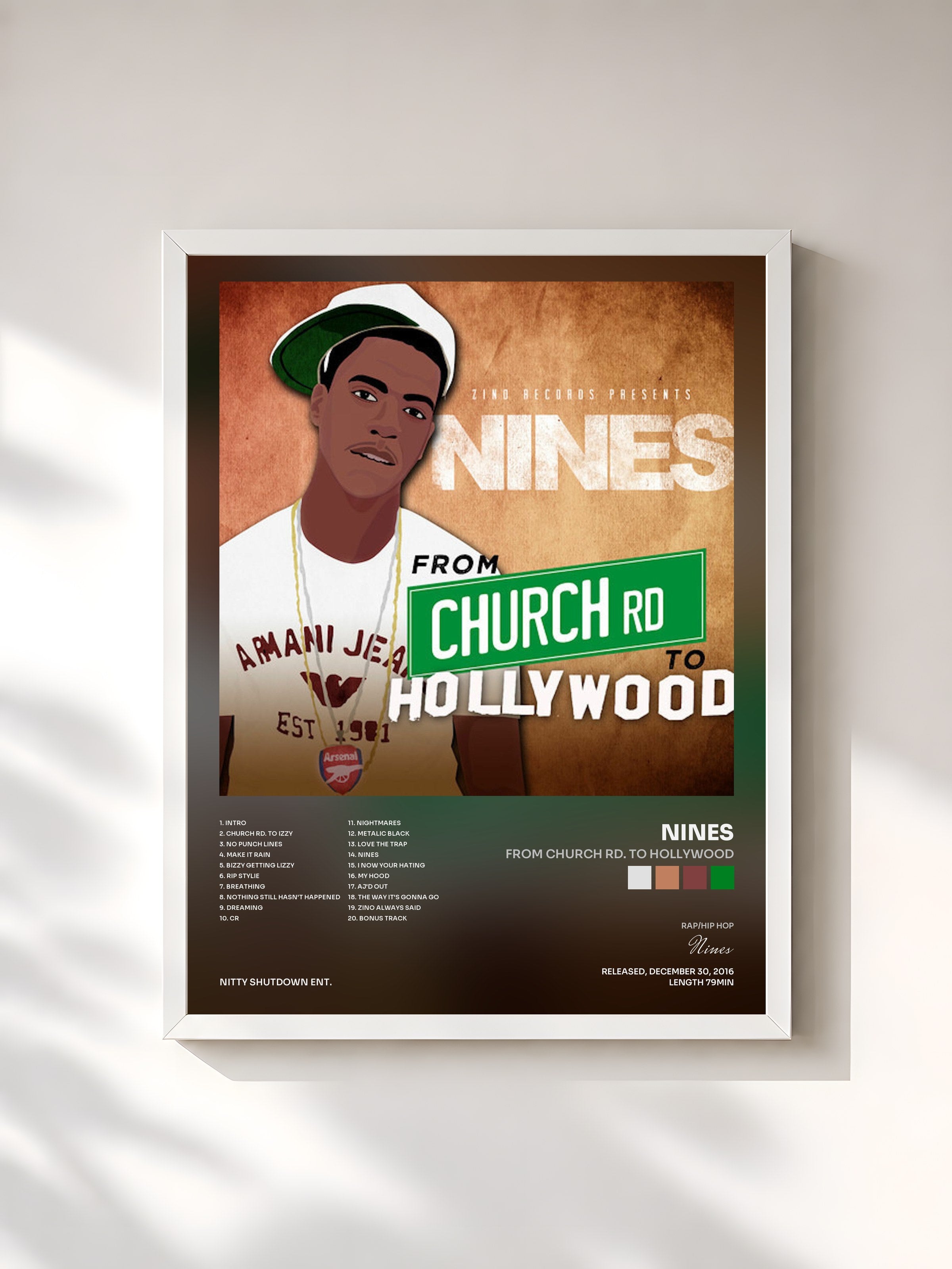 #blanc Tableau de l'album From Church Rd. to Hollywood de Nines, cadre blanc, imprimé et encadré en France