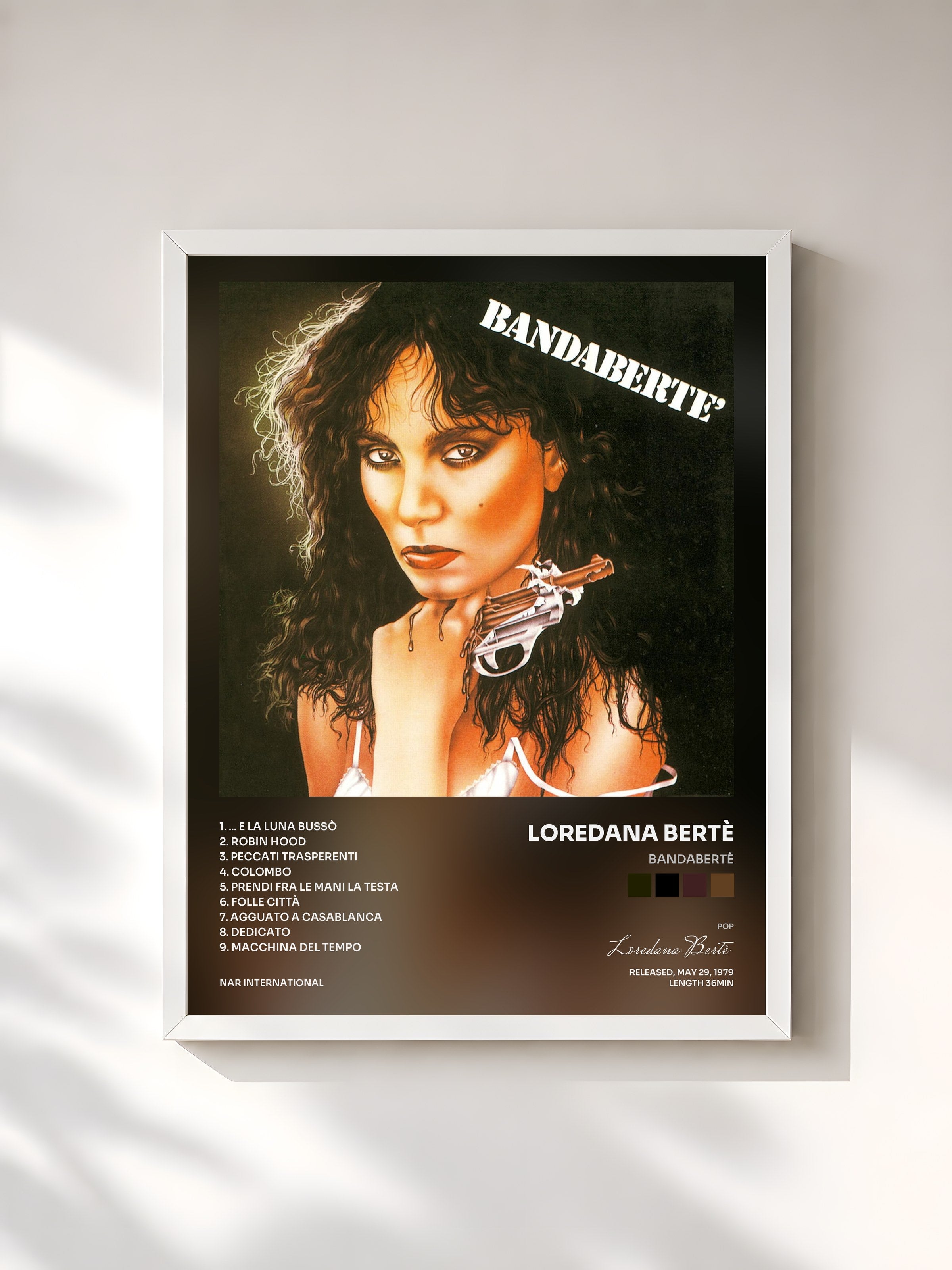 #blanc Tableau de l'album BANDABERTÈ de Loredana Bertè, cadre blanc, imprimé et encadré en France