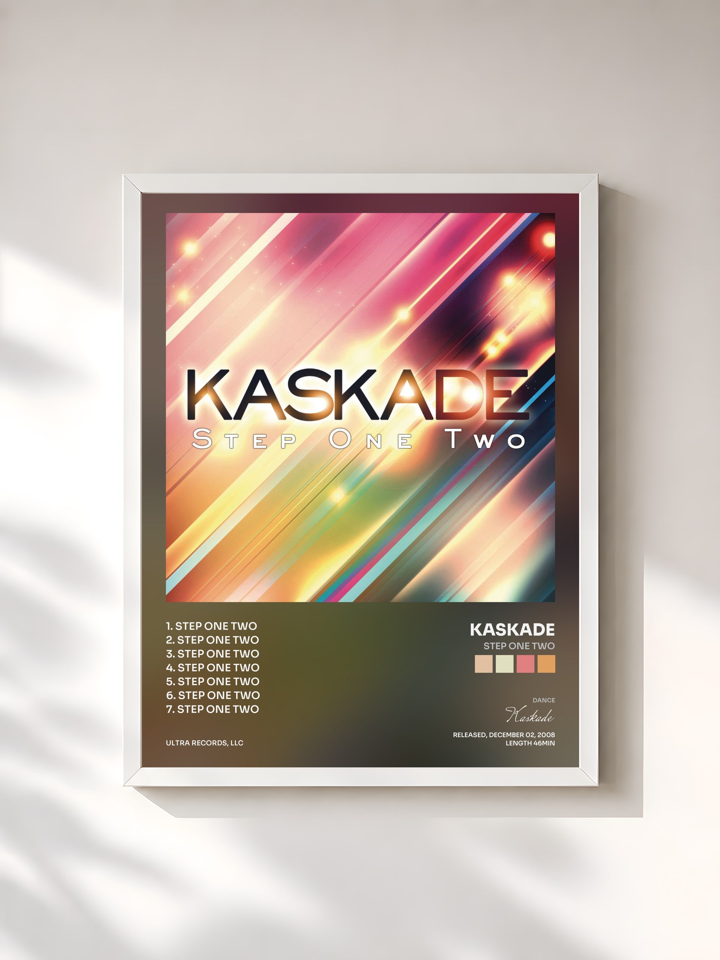 #blanc Tableau de l'album Step One Two de Kaskade, cadre blanc, imprimé et encadré en France