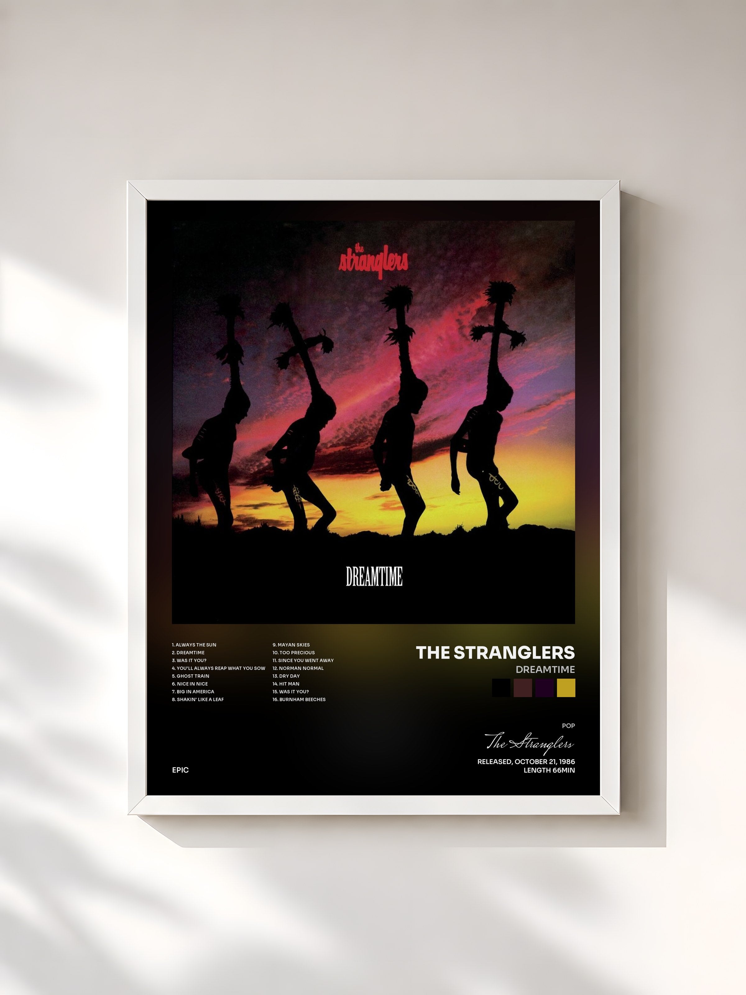 #blanc Tableau de l'album Dreamtime de The Stranglers, cadre blanc, imprimé et encadré en France