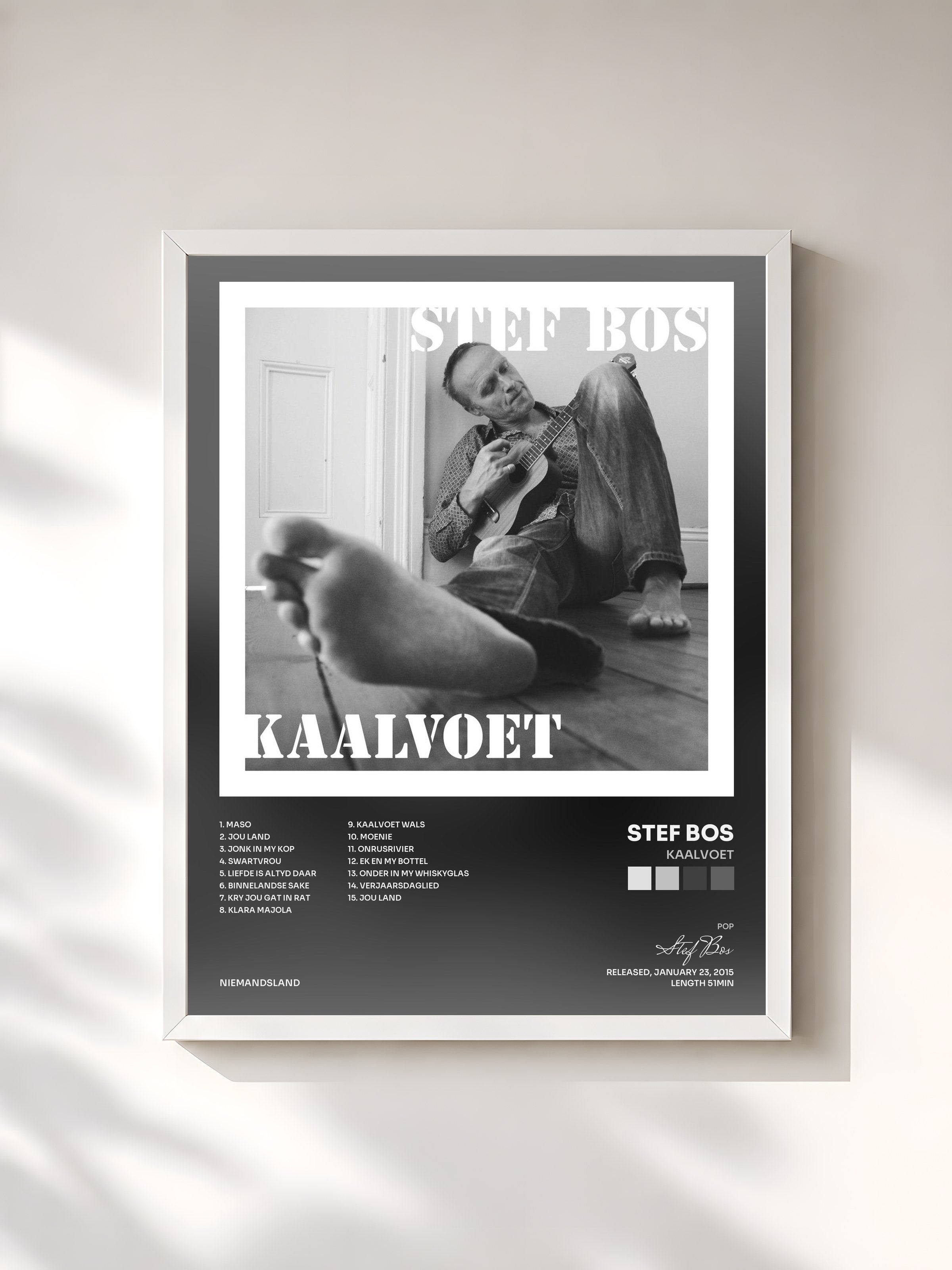 #blanc Tableau de l'album Kaalvoet de Stef Bos, cadre blanc, imprimé et encadré en France
