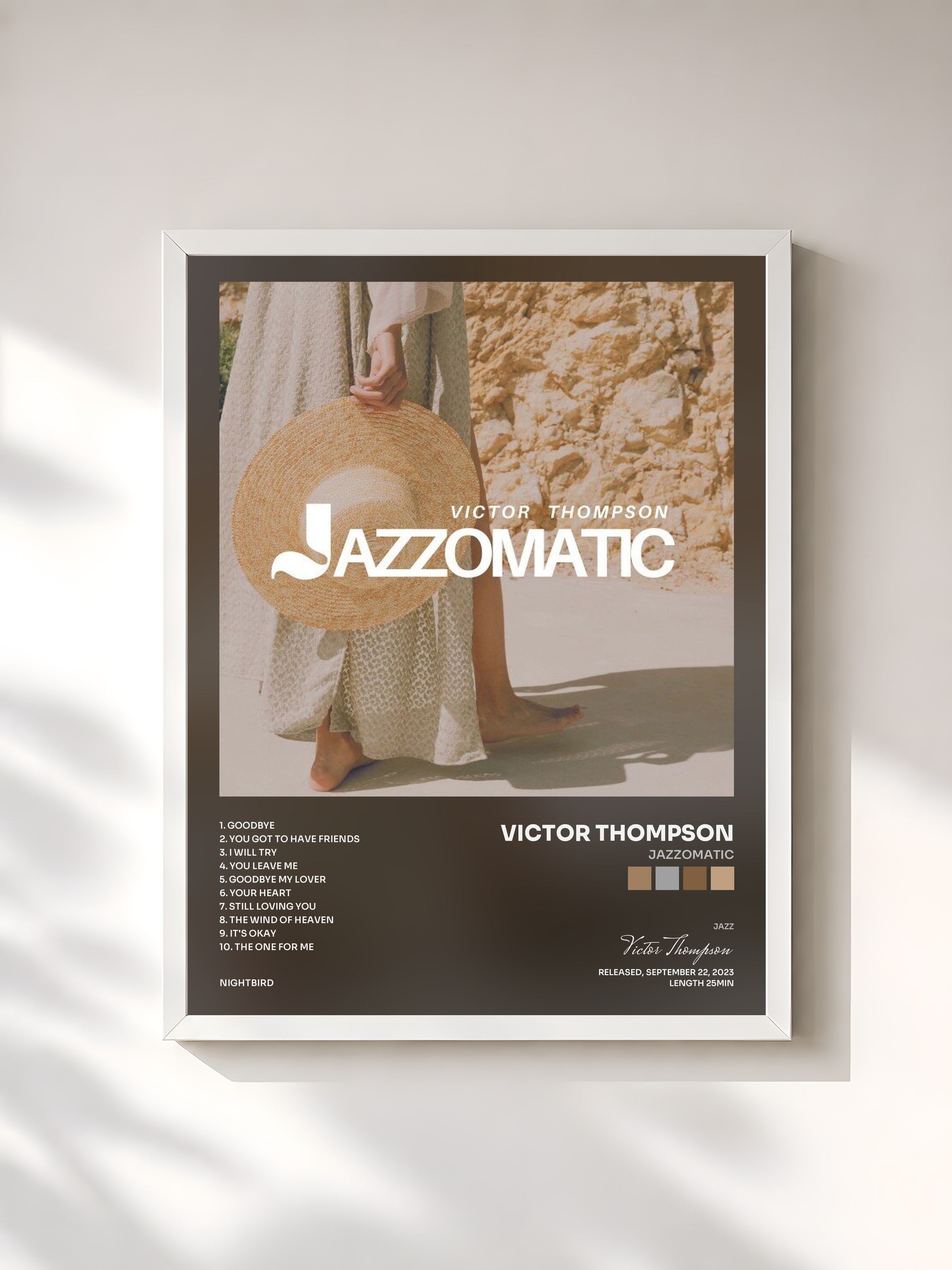#blanc Tableau de l'album Jazzomatic de Victor Thompson, cadre blanc, imprimé et encadré en France