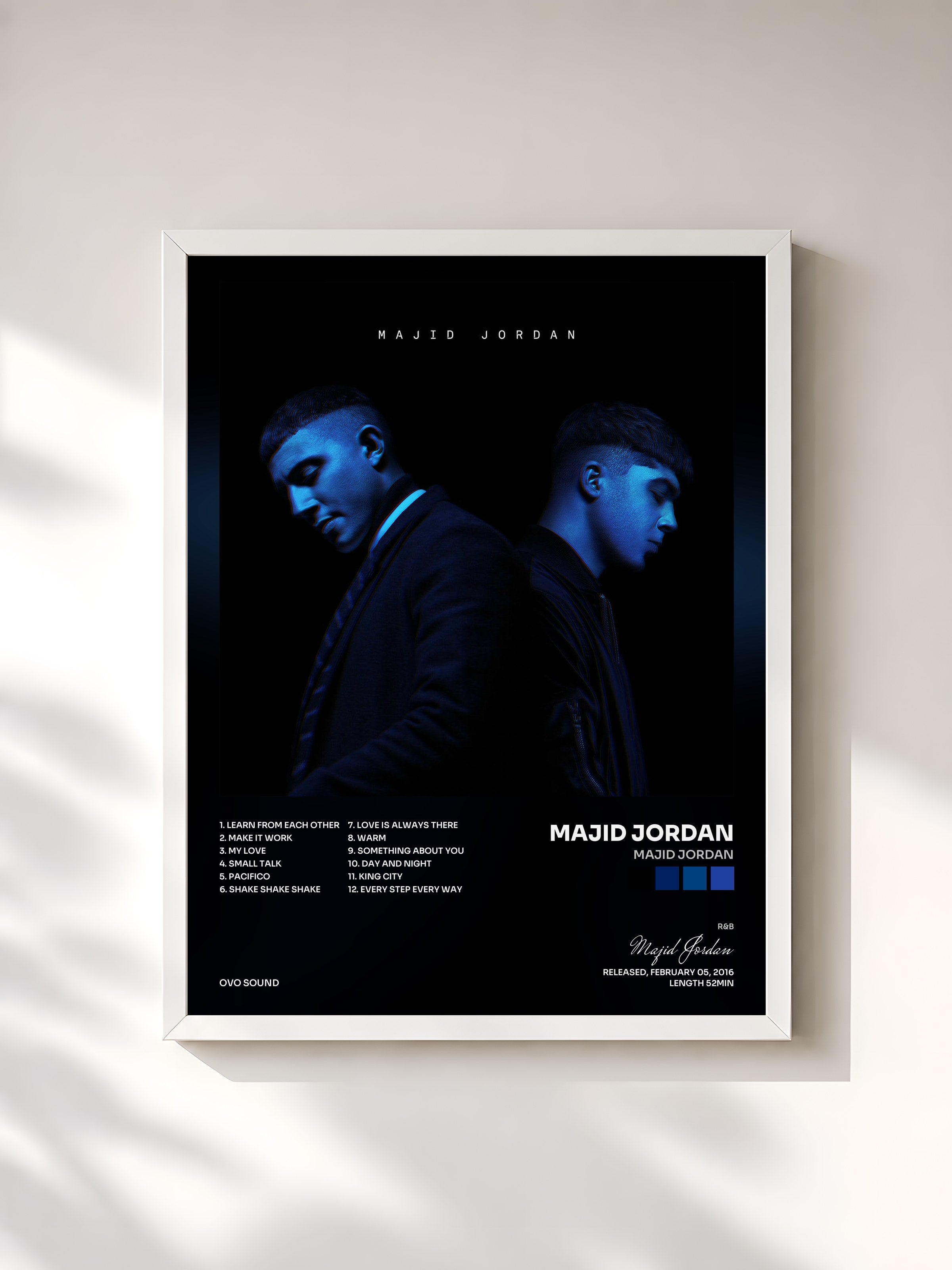 #blanc Tableau de l'album Majid Jordan de Majid Jordan, cadre blanc, imprimé et encadré en France
