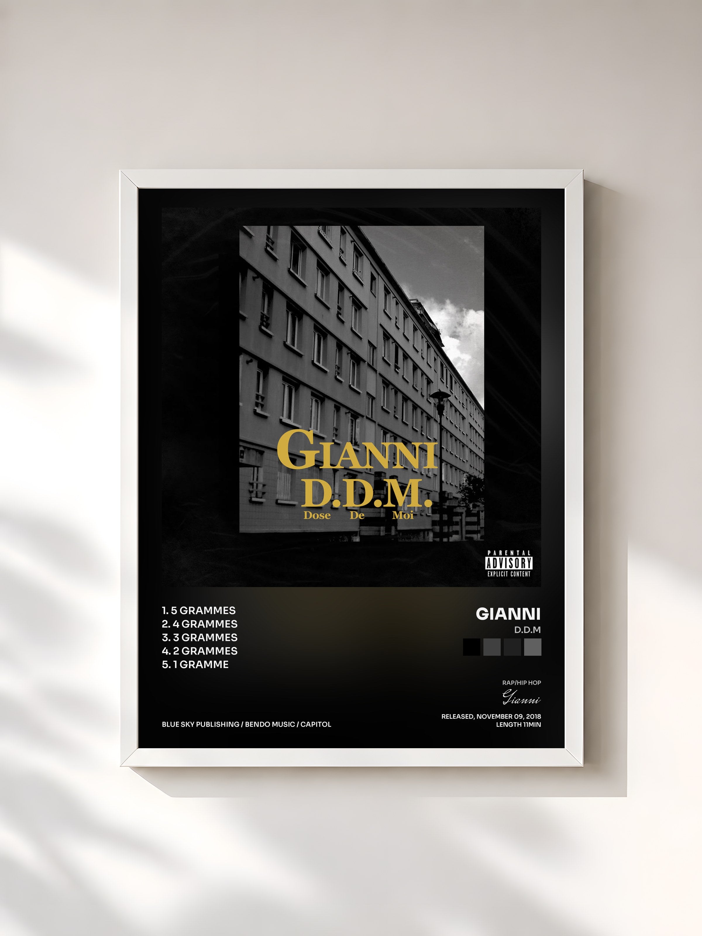 #blanc Tableau de l'album D.D.M de Gianni, cadre blanc, imprimé et encadré en France