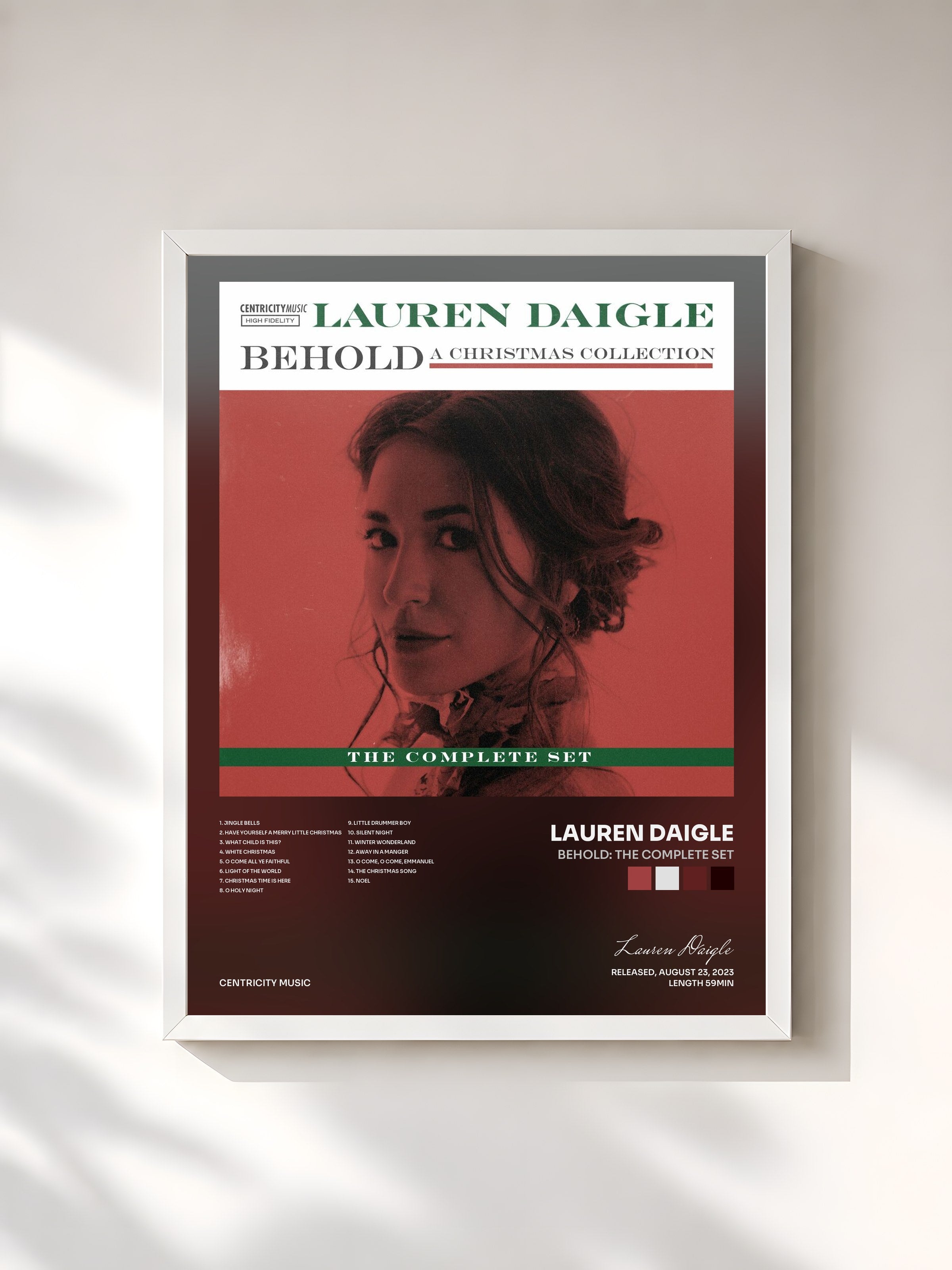 #blanc Tableau de l'album Behold: The Complete Set de Lauren Daigle, cadre blanc, imprimé et encadré en France