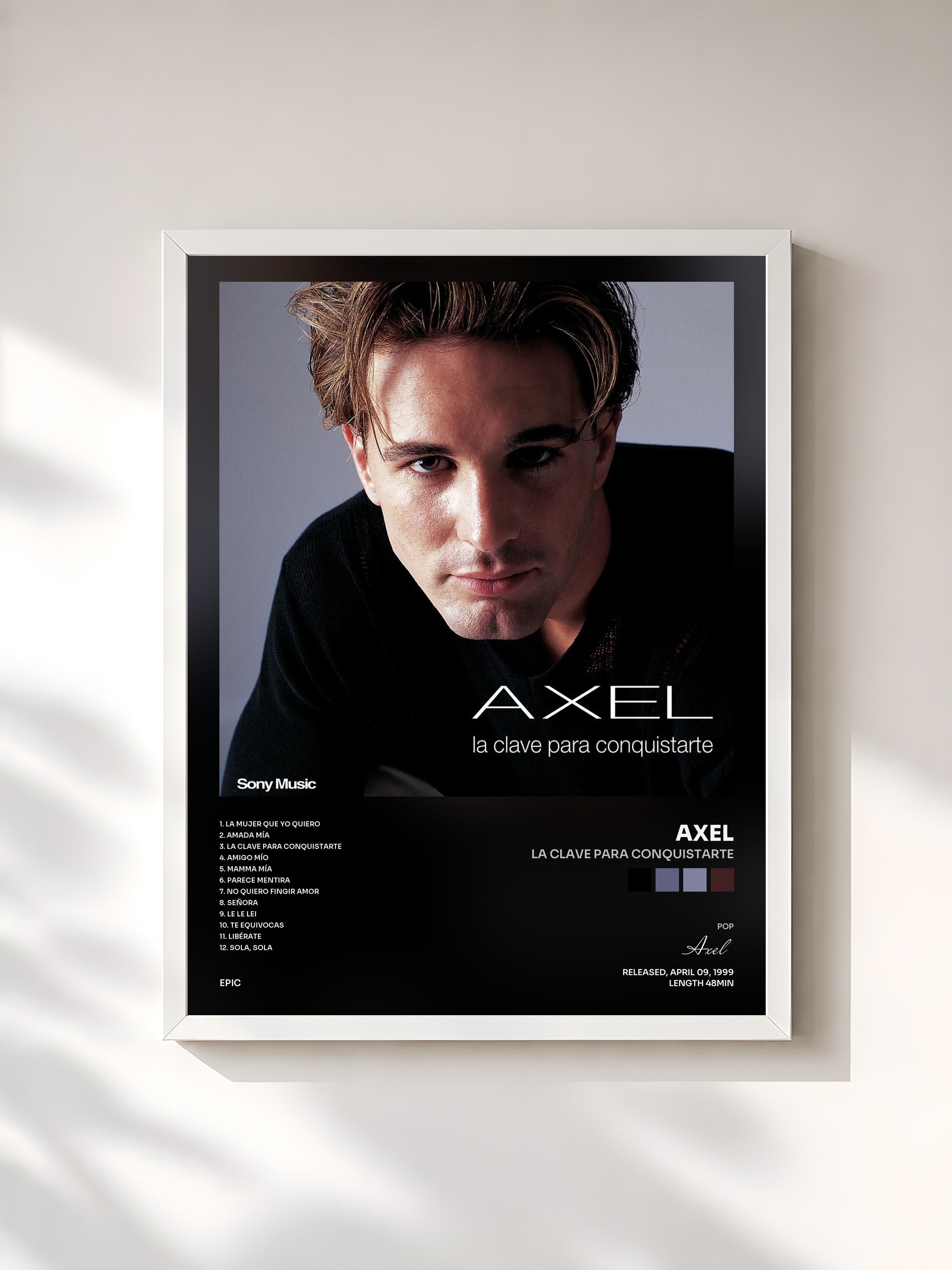 #blanc Tableau de l'album La Clave para Conquistarte de Axel, cadre blanc, imprimé et encadré en France