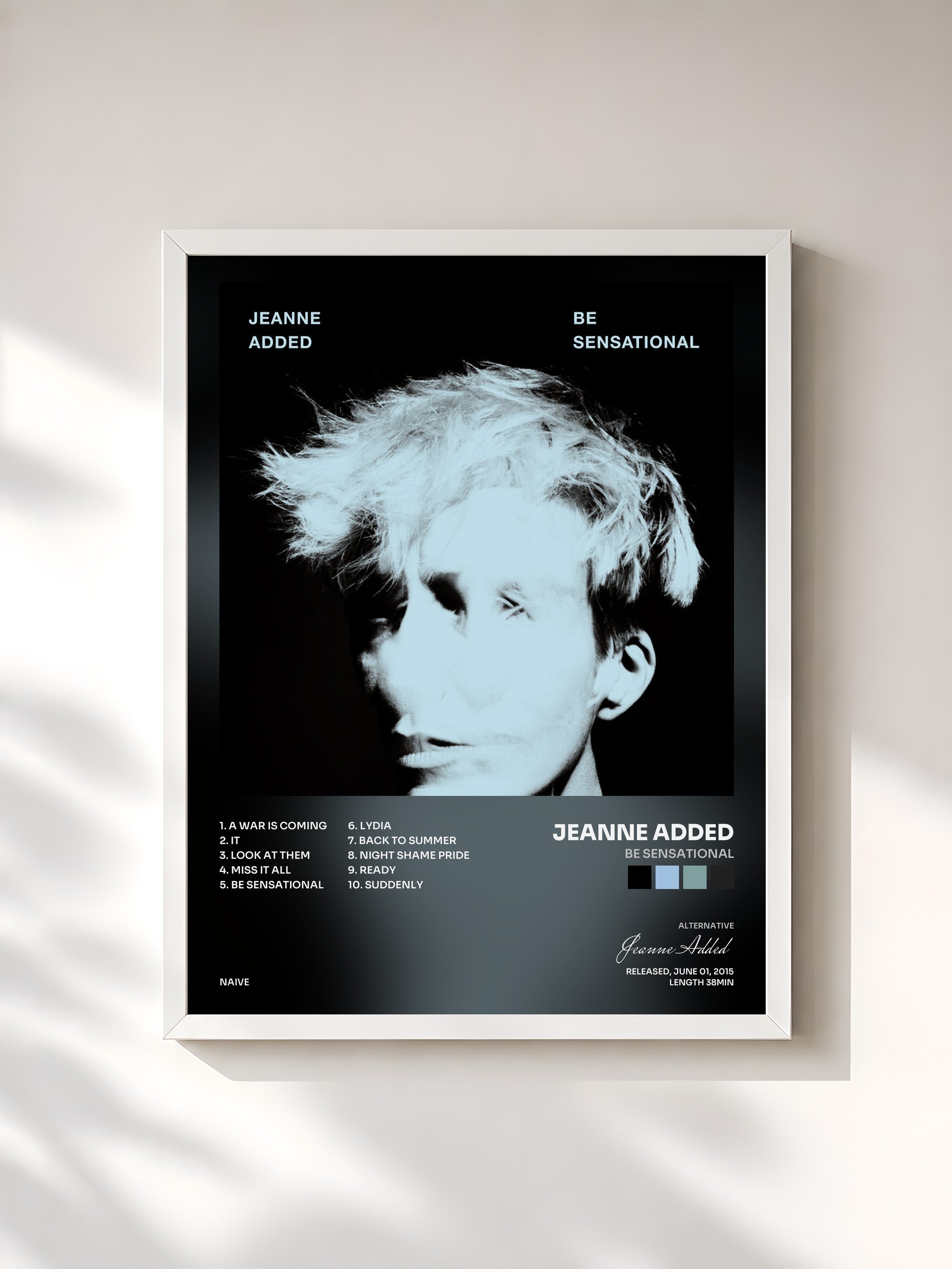 #blanc Tableau de l'album Be Sensational de Jeanne Added, cadre blanc, imprimé et encadré en France