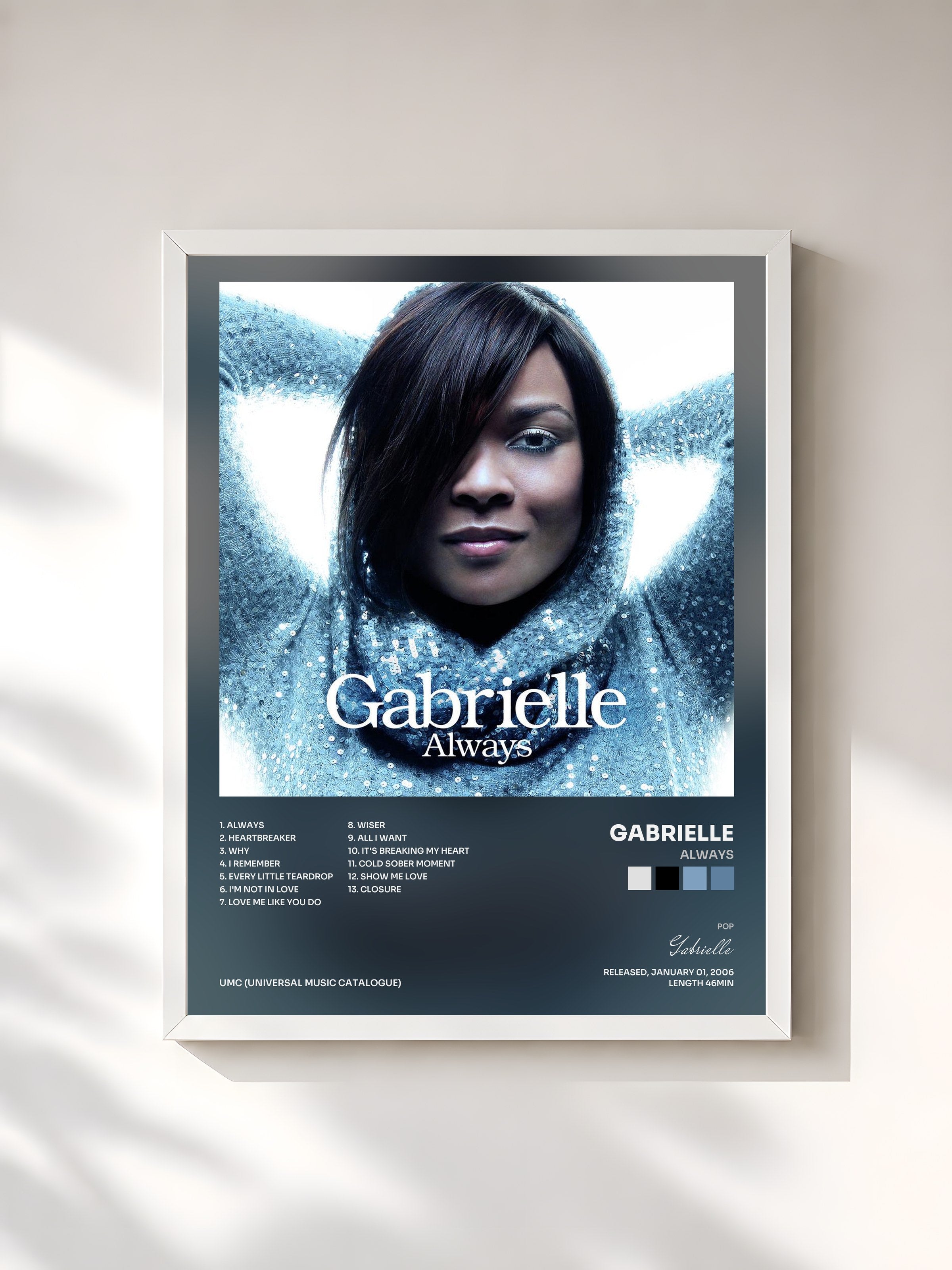 #blanc Tableau de l'album Always de Gabrielle, cadre blanc, imprimé et encadré en France