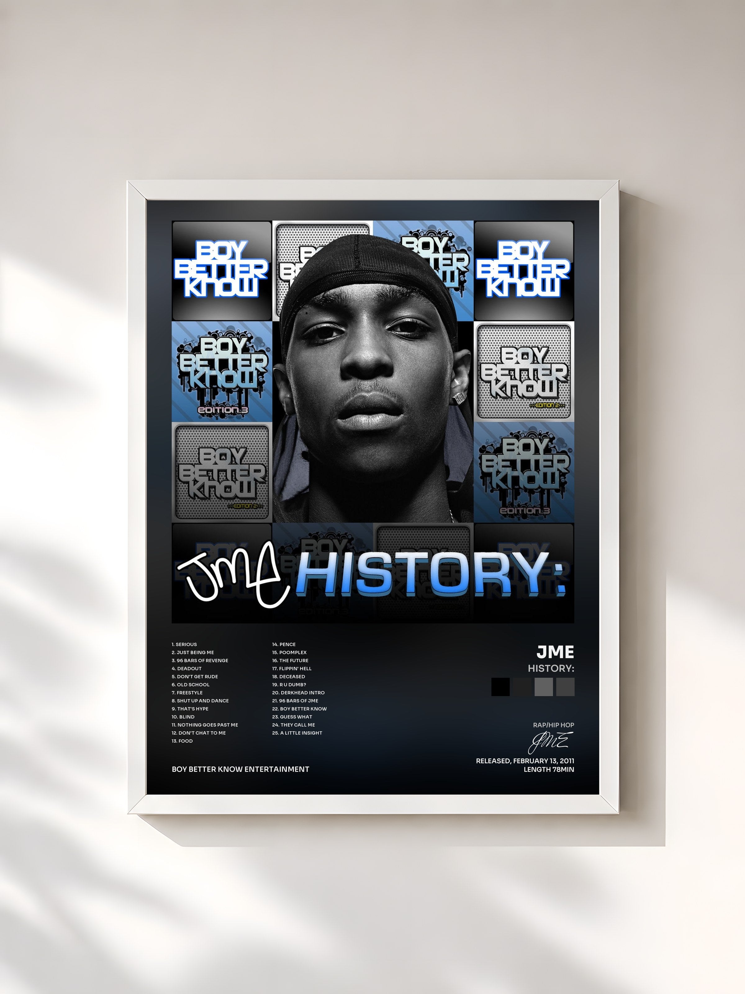 #blanc Tableau de l'album History: de JME, cadre blanc, imprimé et encadré en France