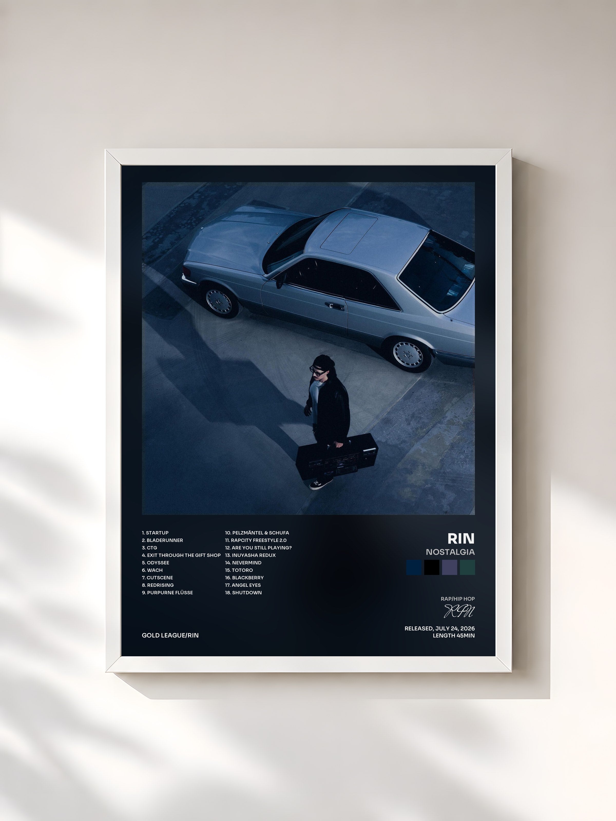 #blanc Tableau de l'album NOSTALGIA de RIN, cadre blanc, imprimé et encadré en France