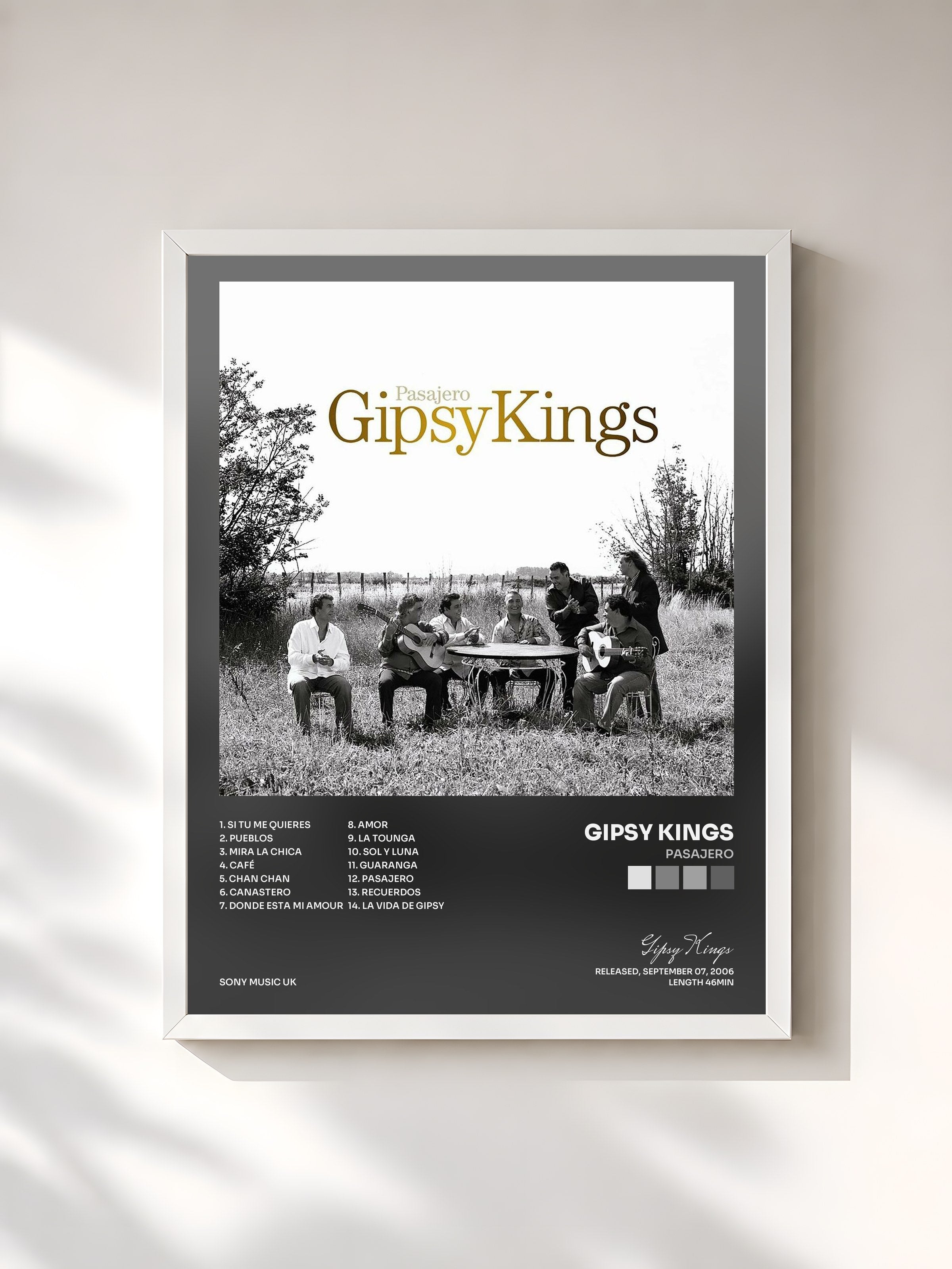 #blanc Tableau de l'album Pasajero de Gipsy Kings, cadre blanc, imprimé et encadré en France