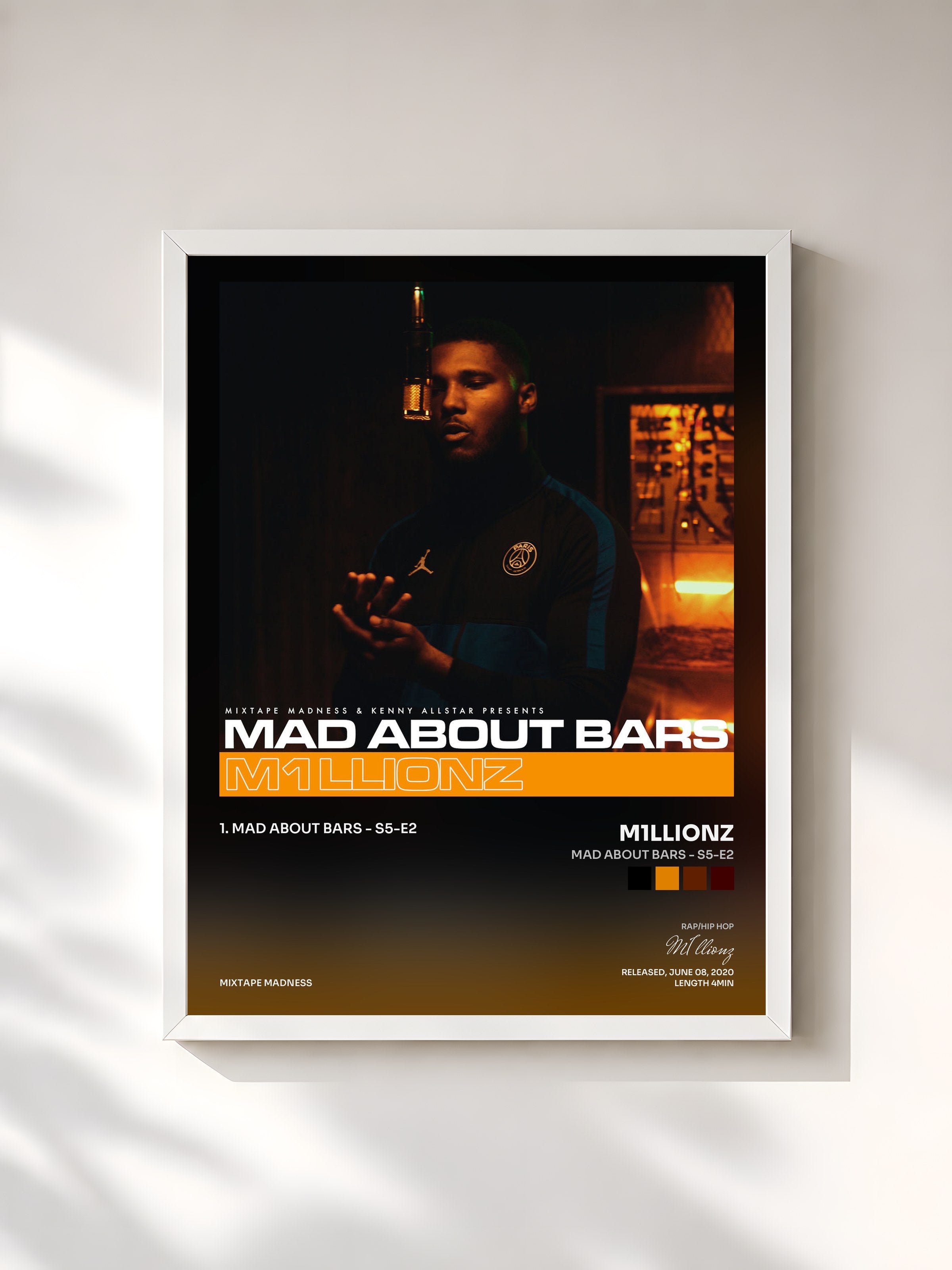 #blanc Tableau de l'album Mad About Bars - S5-E2 de M1llionz, cadre blanc, imprimé et encadré en France