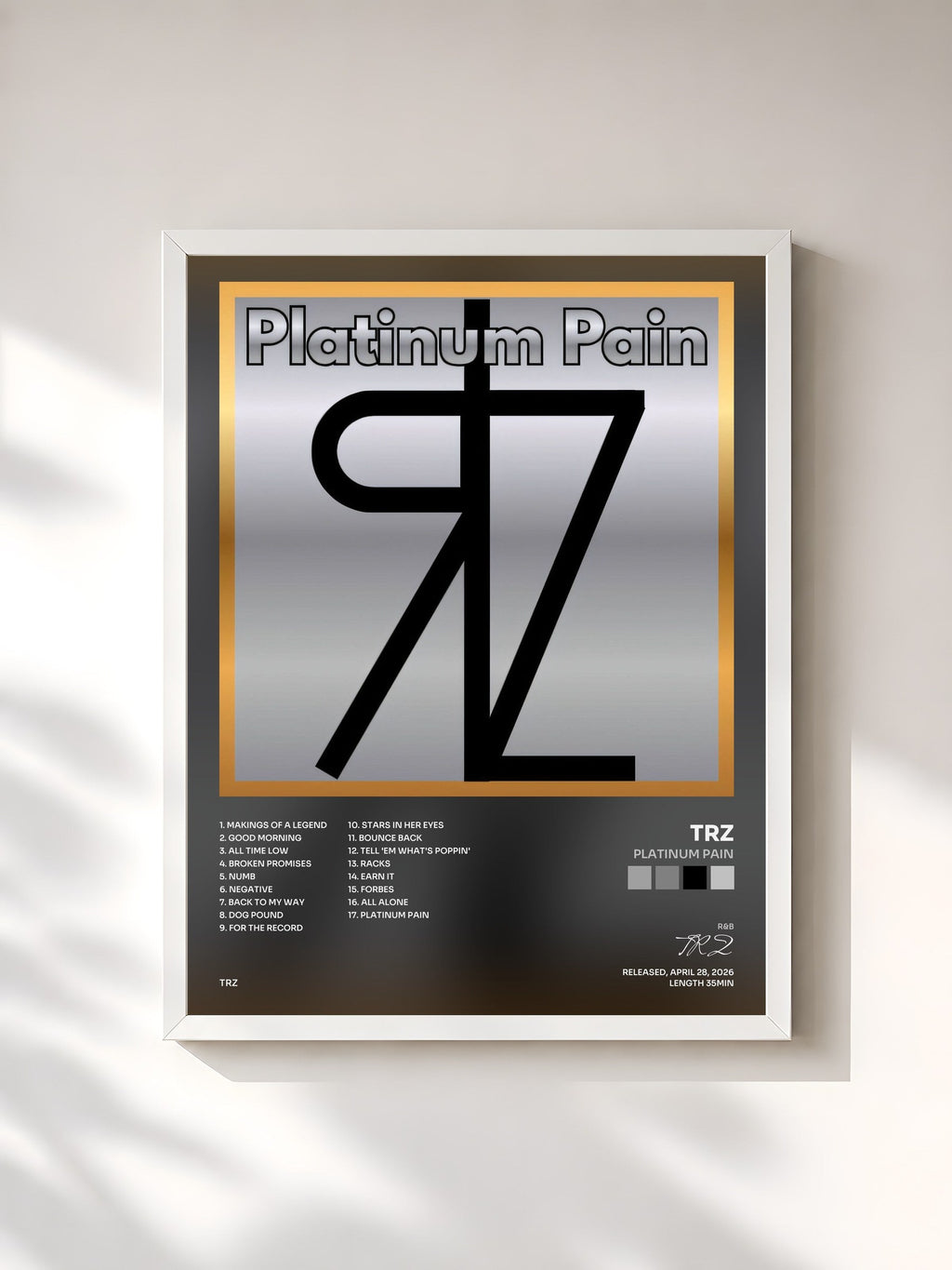 #blanc Platinum Pain de TRZ en lámina enmarcada, marco blanco, impresa y enmarcada en Francia