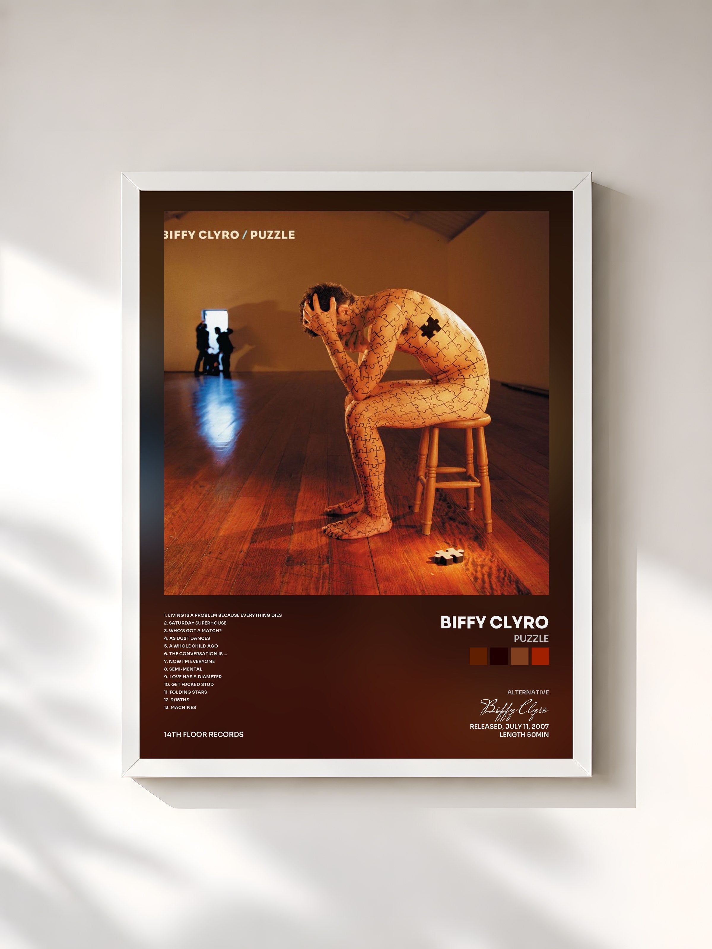 #blanc Tableau de l'album Puzzle de Biffy Clyro, cadre blanc, imprimé et encadré en France
